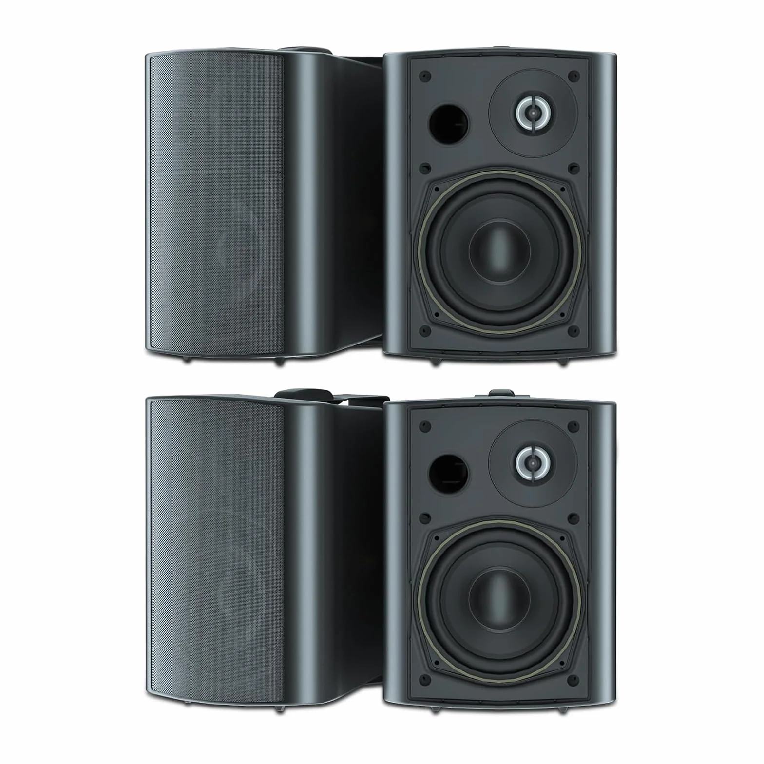 STUDIOFINIX 600Watts Etanche Enceintes d'extérieur Bluetooth 5.25 Pouces Haut-parleurs Extérieurs étanches pour intérieur extérieur(4 Haut-parleurs，Noir)