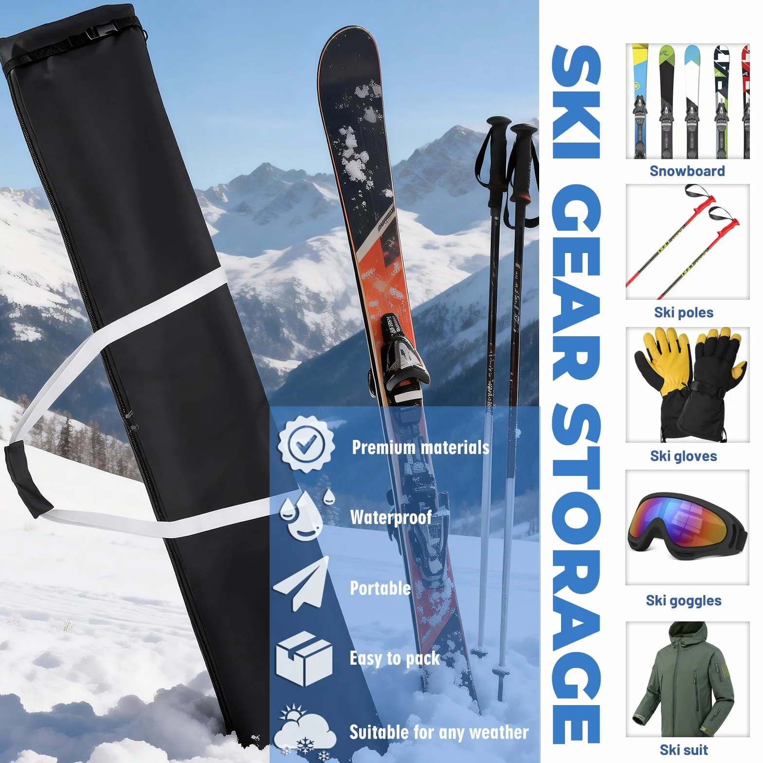 Housse de Ski 180 cm Sac Snowboard Homme Femme