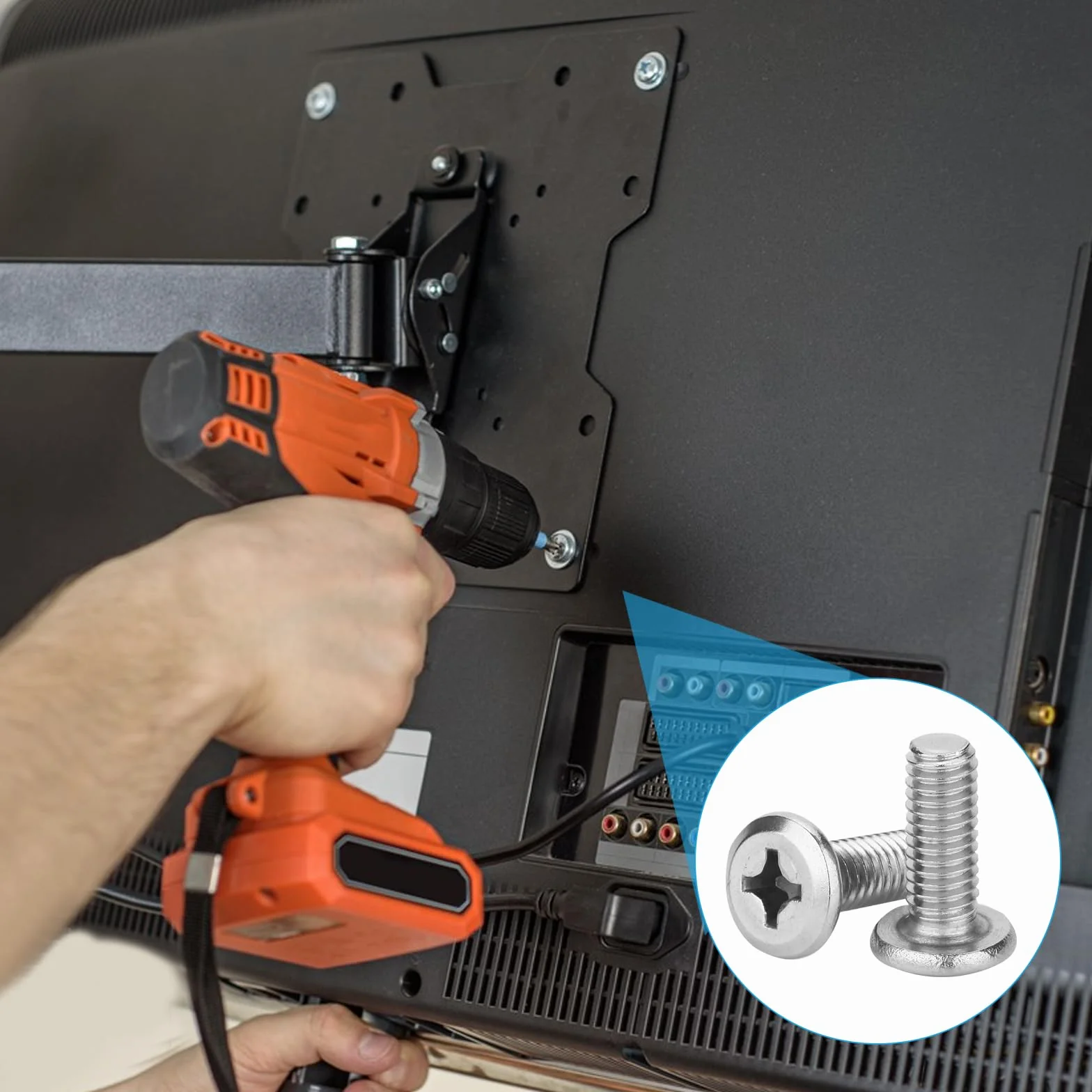 Kit de 48 vis VESA universelles pour supports TV, vis pour moniteurs et écrans muraux, en acier inoxydable, avec rondelles.
