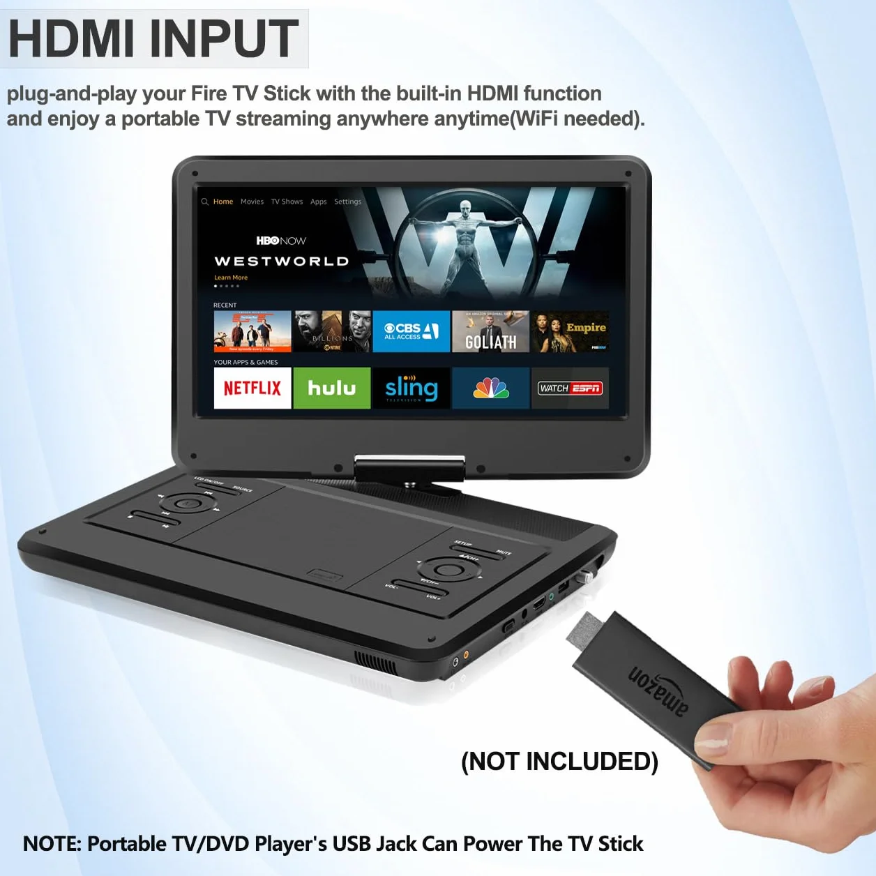 KCR 14 Pouces TV Portable/Lecteur DVD Combo avec écran LED Rotatif HD et Tuner TV DVB-T2 numérique/USB/HDMI/AV/Audio, Batterie intégrée, Double Haut-Parleur stéréo