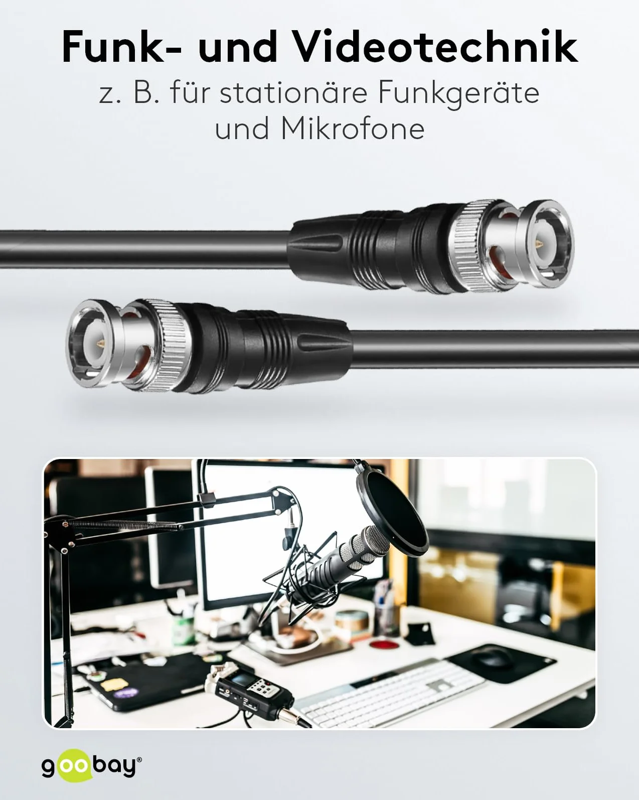 Goobay 50046 Câbles de Connexion BNC (RG59), Blindage Double, 2m Longueur de Câble