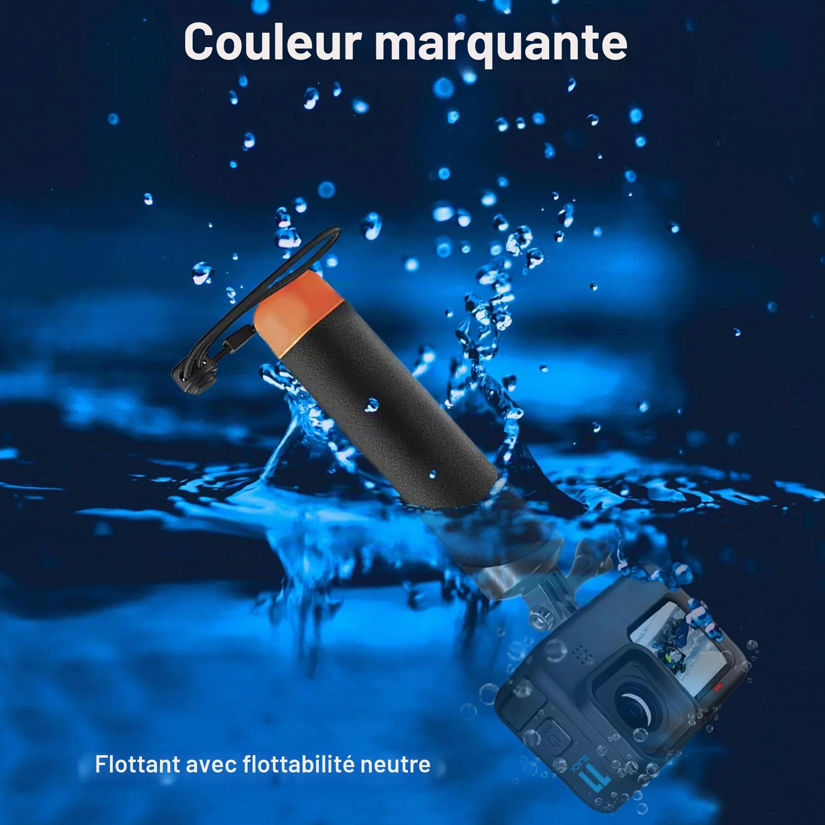 FitStill Monopode étanche avec poignée flottante + corde en acier Cored de sécurité pour caméras d'action Go Pro Hero Session DJI Osmo plongée sous-marine Selfie Stick