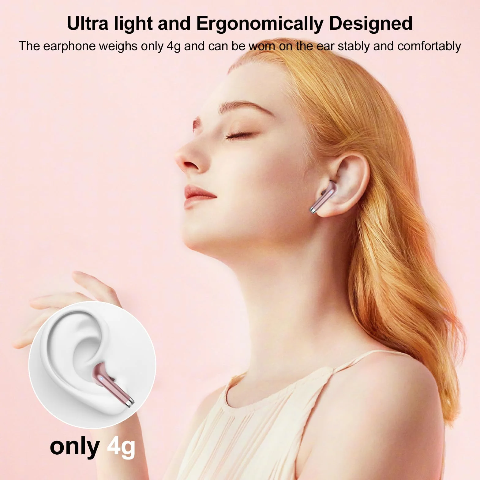 Ecouteurs Bluetooth sans Fil,2023 5.3 ENC Réduction Casque,40 Heures Durée de Lecture Écran LED,Hi-FI Son Stéréo,IP7 Étanche,Contrôle Tactile Oreillette Bluetooth W23 Or Rose