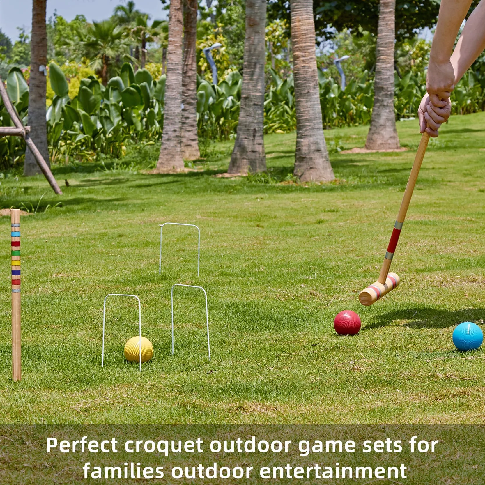 Ensemble de croquet 71,1 cm 6 joueurs maillets en bois balles colorées sac de transport jeux plein air pelouse plage