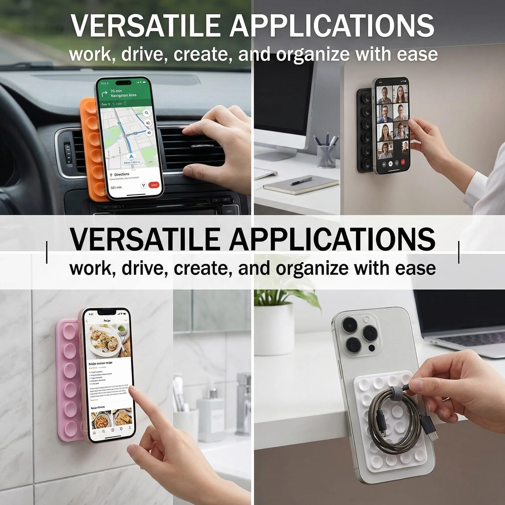4 Pièces Ventouse Téléphone Portable double face en silicone Ventouse Silicone Coque Qui Adhère Au Mur Support mains libres pour miroir de douche et poignée à selfie de voiture