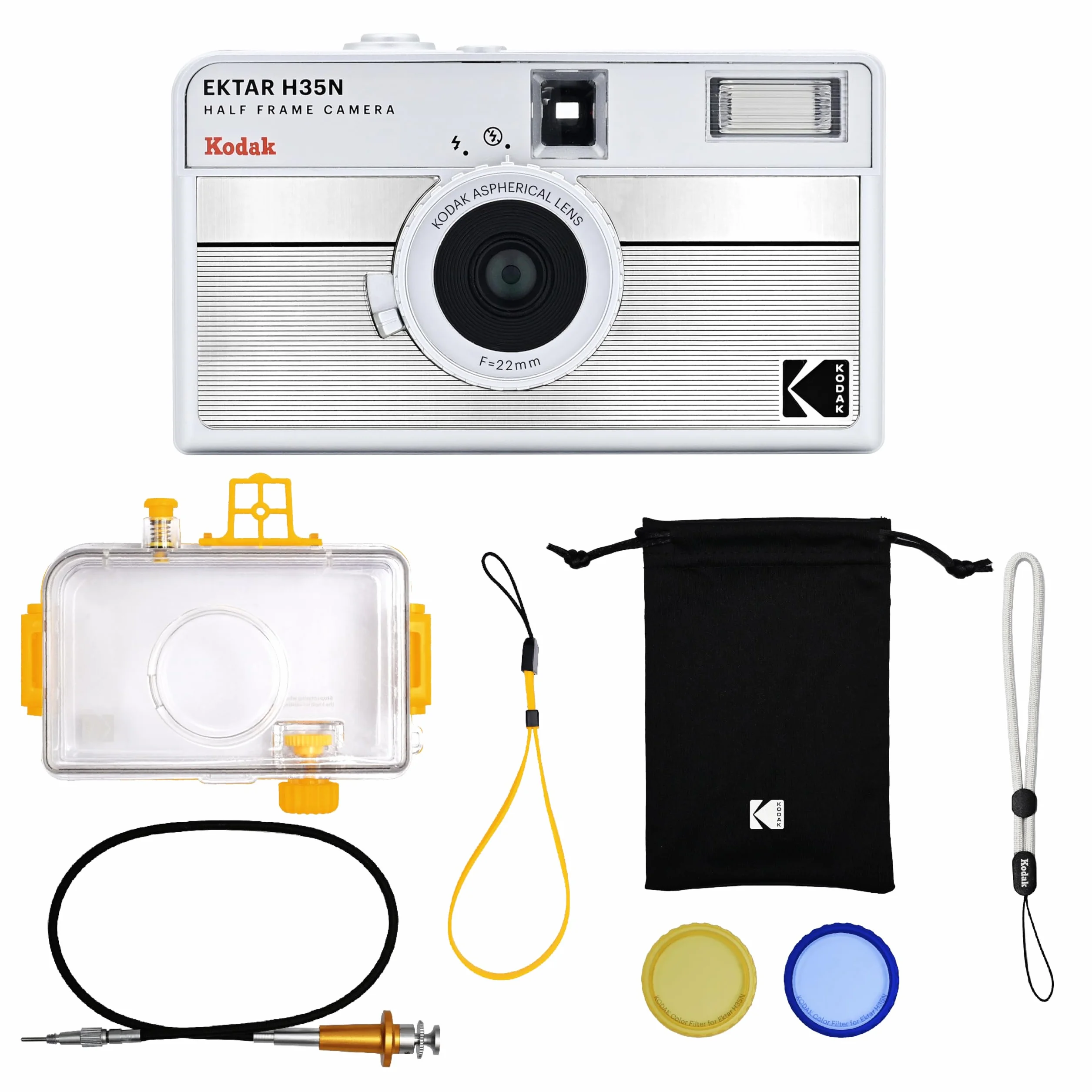 KODAK EKTAR H35N Kit Premium Appareil Photo Demi-Cadre, 35 mm, réutilisable, sans Mise au Point, Fonction Ampoule, Filtre étoile intégré, Objectif amélioré (Film et Pile AAA Non Inclus) (Argent rayé)