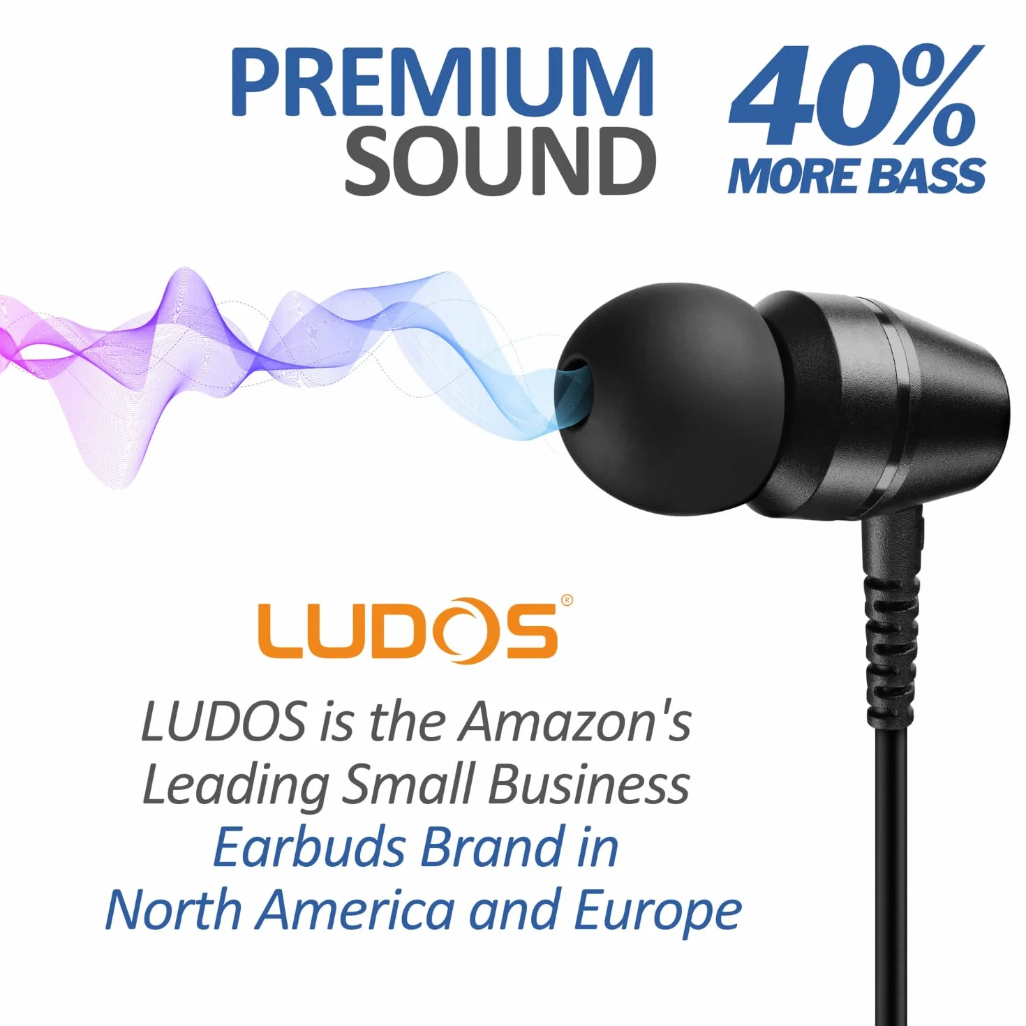 LUDOS OMNITONE Écouteurs, Garantie 5 Ans, Écouteur Intra-Auriculaires Filaires, Casque avec Microphone, Compatible avec Tablettes et Ordinateurs Portables Samsung, iPhone, MP3 Players - 3.5 mm Noir