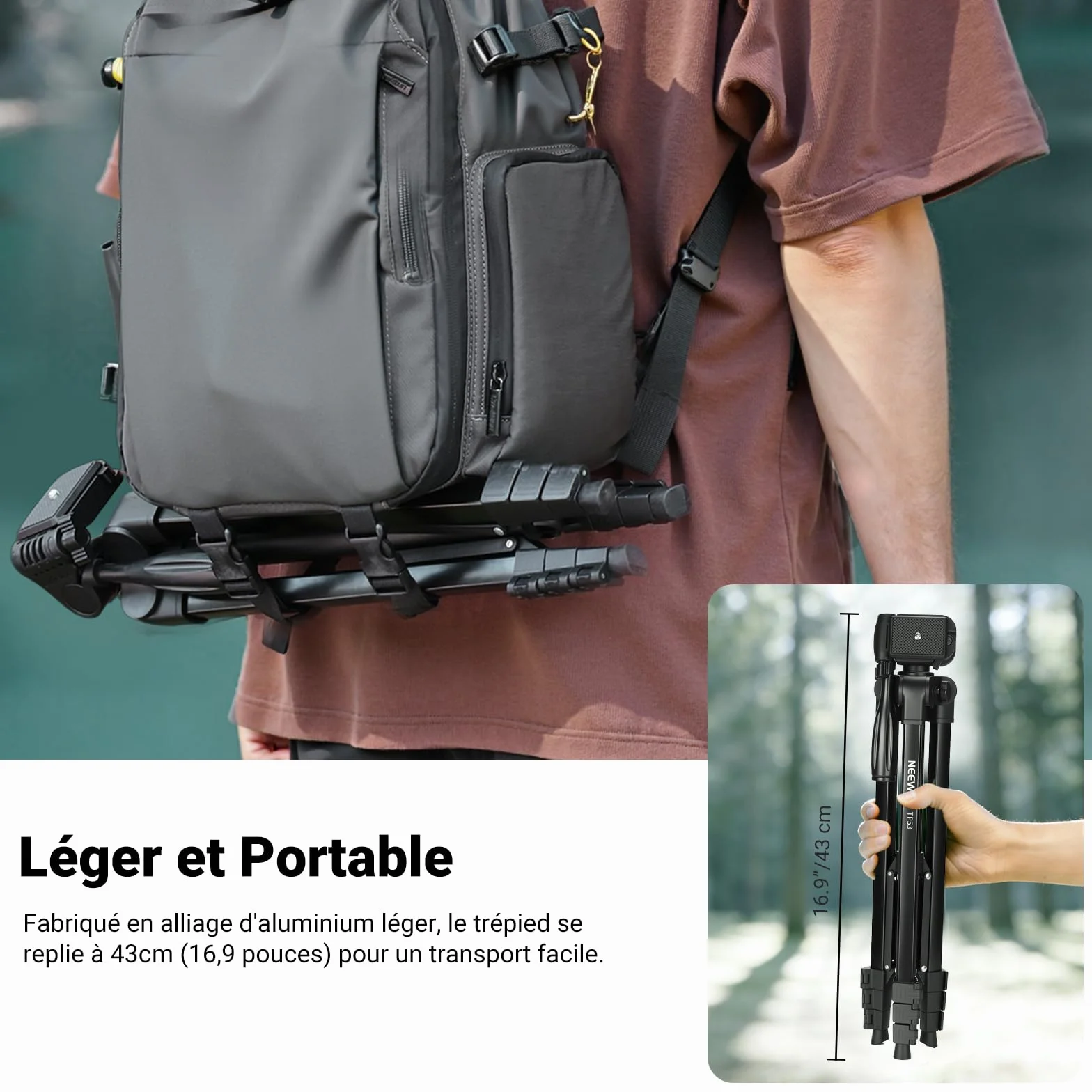 NEEWER Entry Level Version Trépied pour Téléphone Portable et Appareil Photo, Support de Voyage Léger en Métal avec Griffe Porte-Téléphone Portable Compatible avec iPhone, TP53