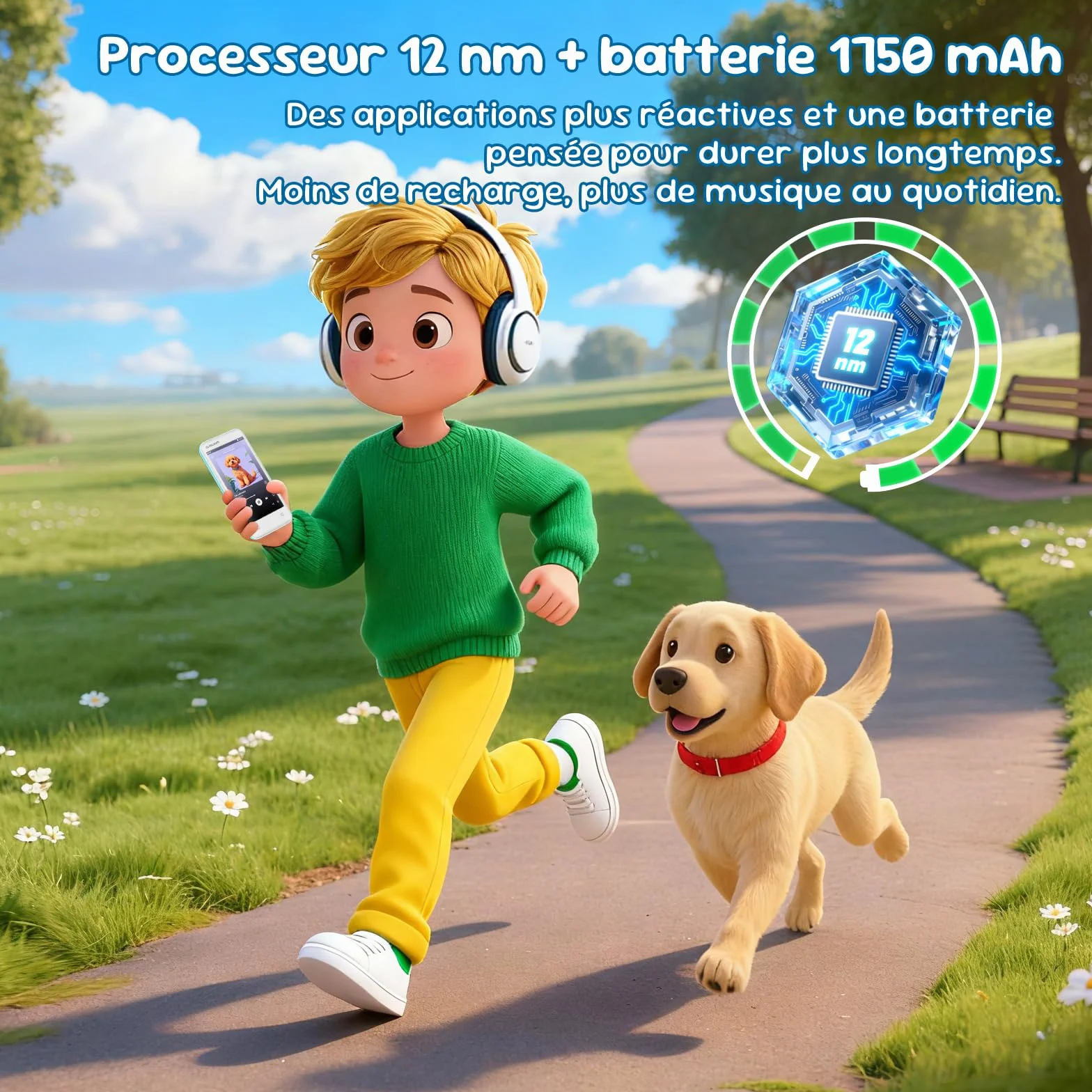 Lecteur MP3 Enfants 16 Go Bluetooth Wi-Fi Spotify Audible Vert Menthe