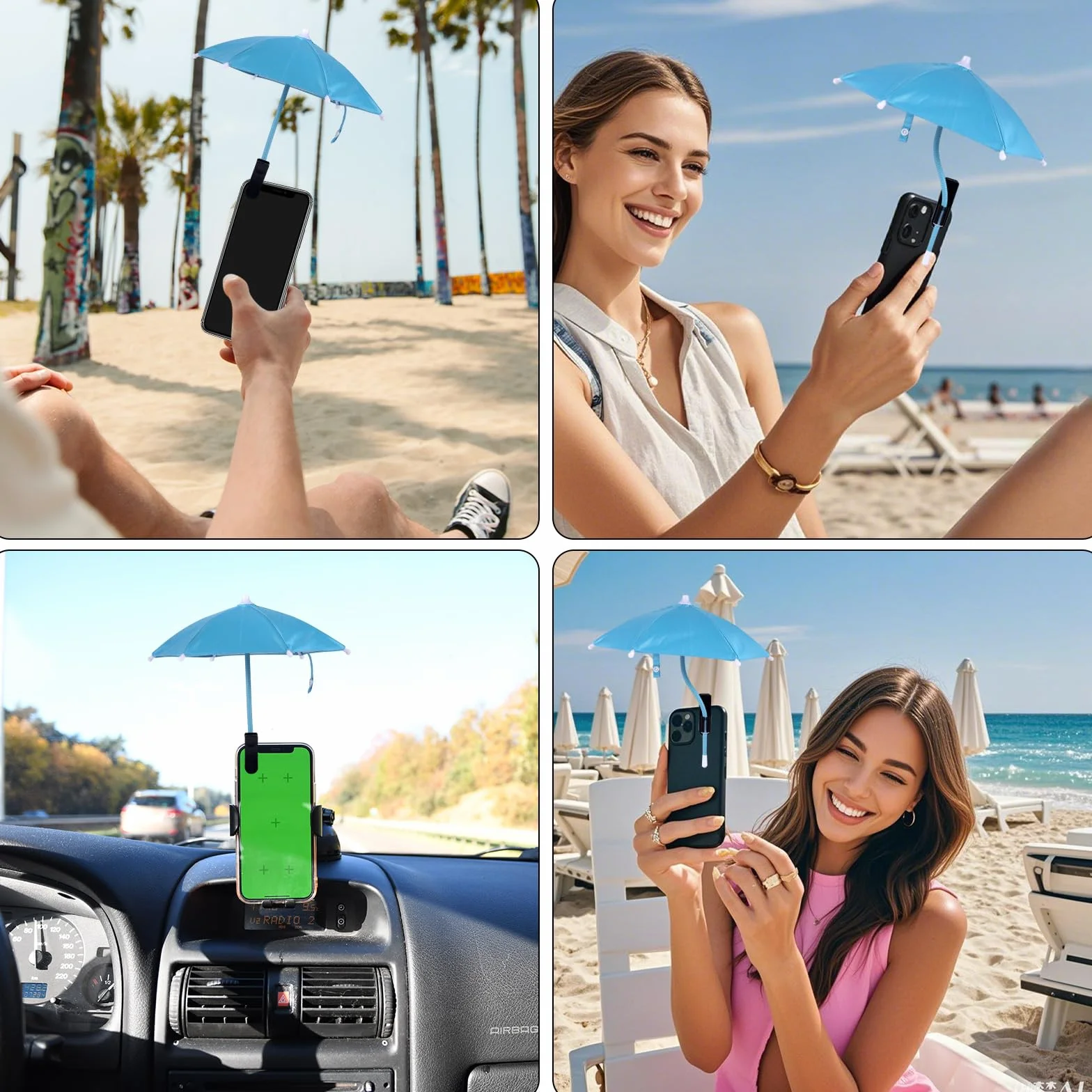 BOXOB Pince Parapluie de Téléphone, Pare-Soleil pour Téléphone Portable Réglable Mini-Couverture Pare-Soleil pour Protéger L'Écran de Votre Mobile Portable du Soleil Pluie (Bleu)