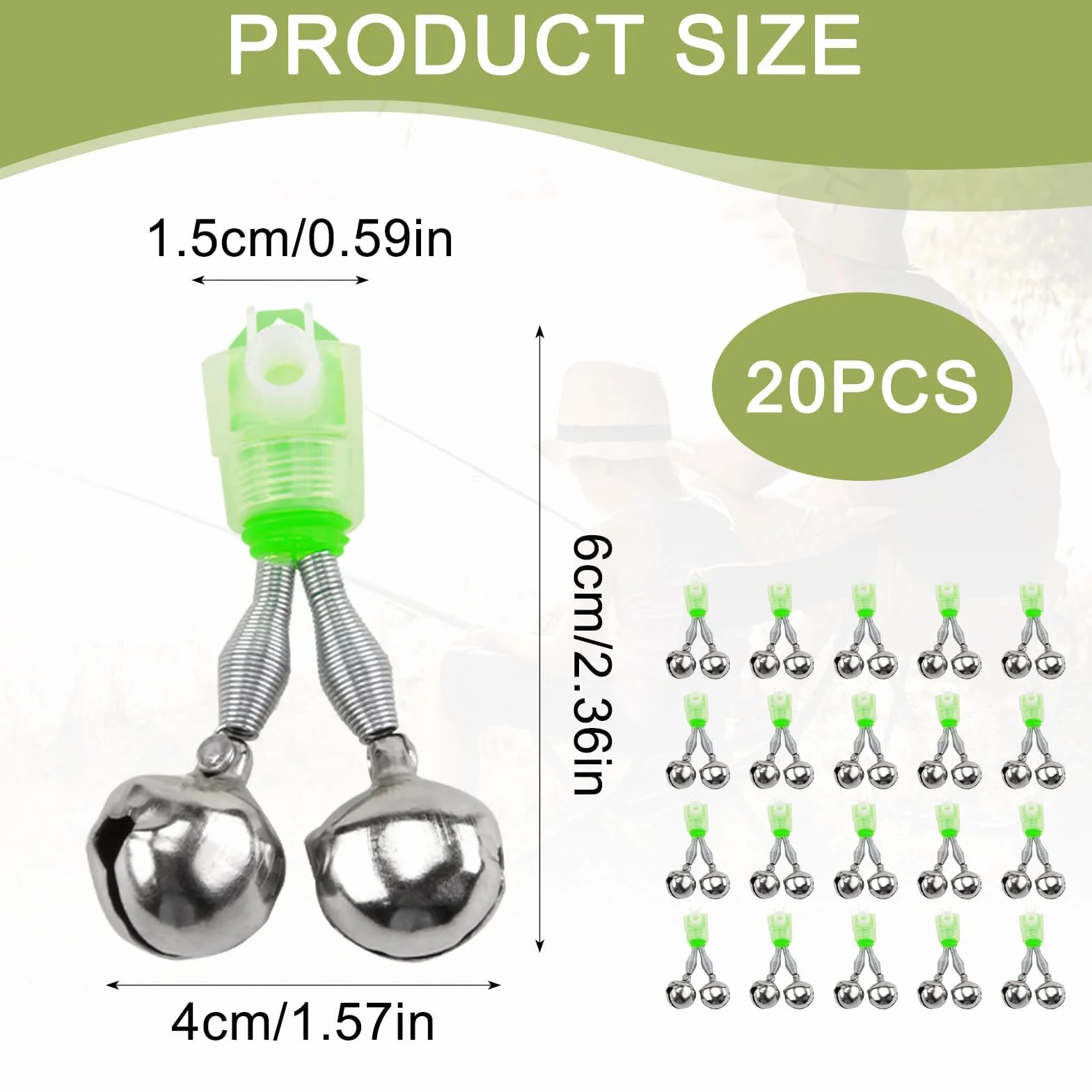 Lot de 20 Cloches de Pêche Clip en Spirale Lumineux Alarme Canne à Pêche Son Clair Fort Résistant Corrosion Nuit