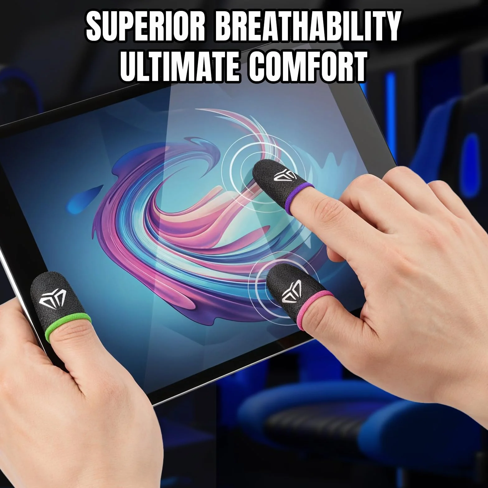 Qianyu Lot de 10 manchons de doigt de jeu mobiles avec étui, fibres argentées pour écran tactile pouce manchon de pouce soyeux anti-transpiration respirant protège-doigts gants adaptés à tous les jeux