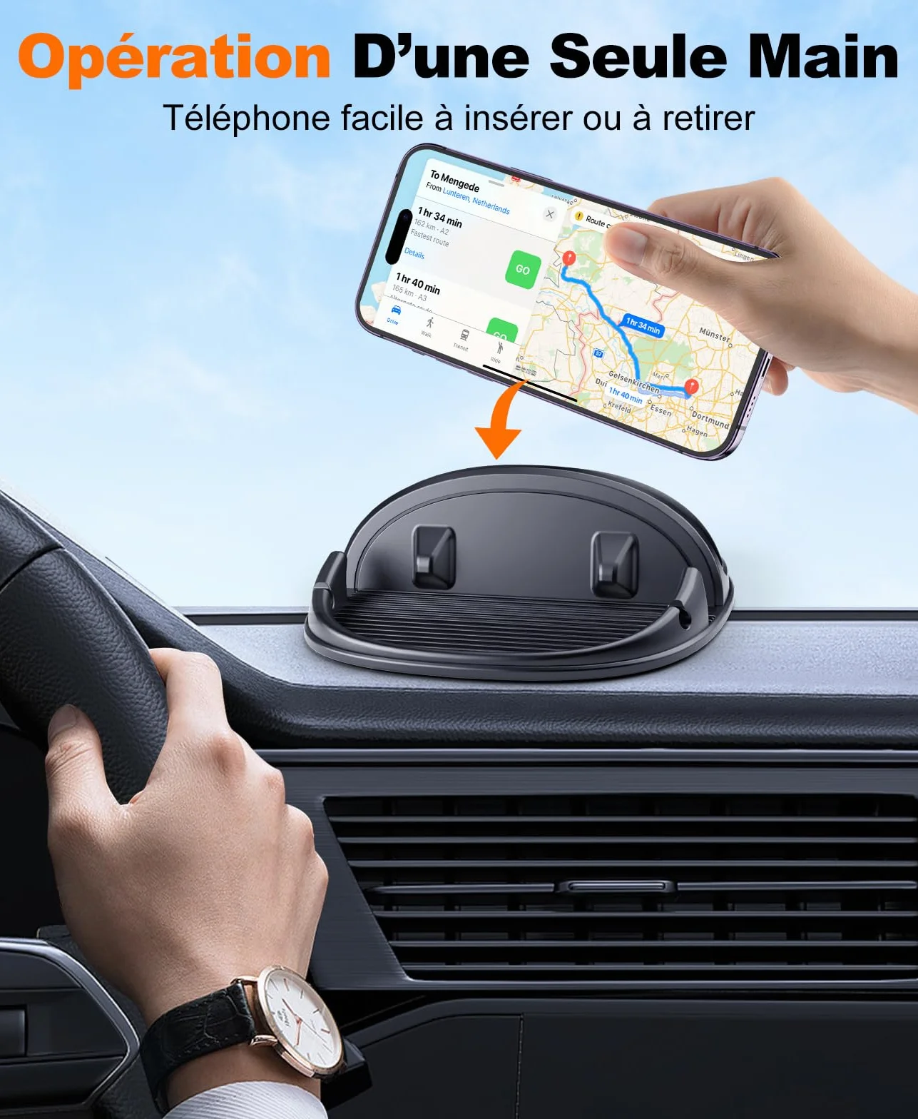 Beeasy Support Téléphone Voiture Antidérapant – Silicone Universel Porte Voiture pour Tableau de Bord, Compatible avec GPS, iPhone ((17 à 7), Samsung, Huawei, OnePlus, Pixel & Android