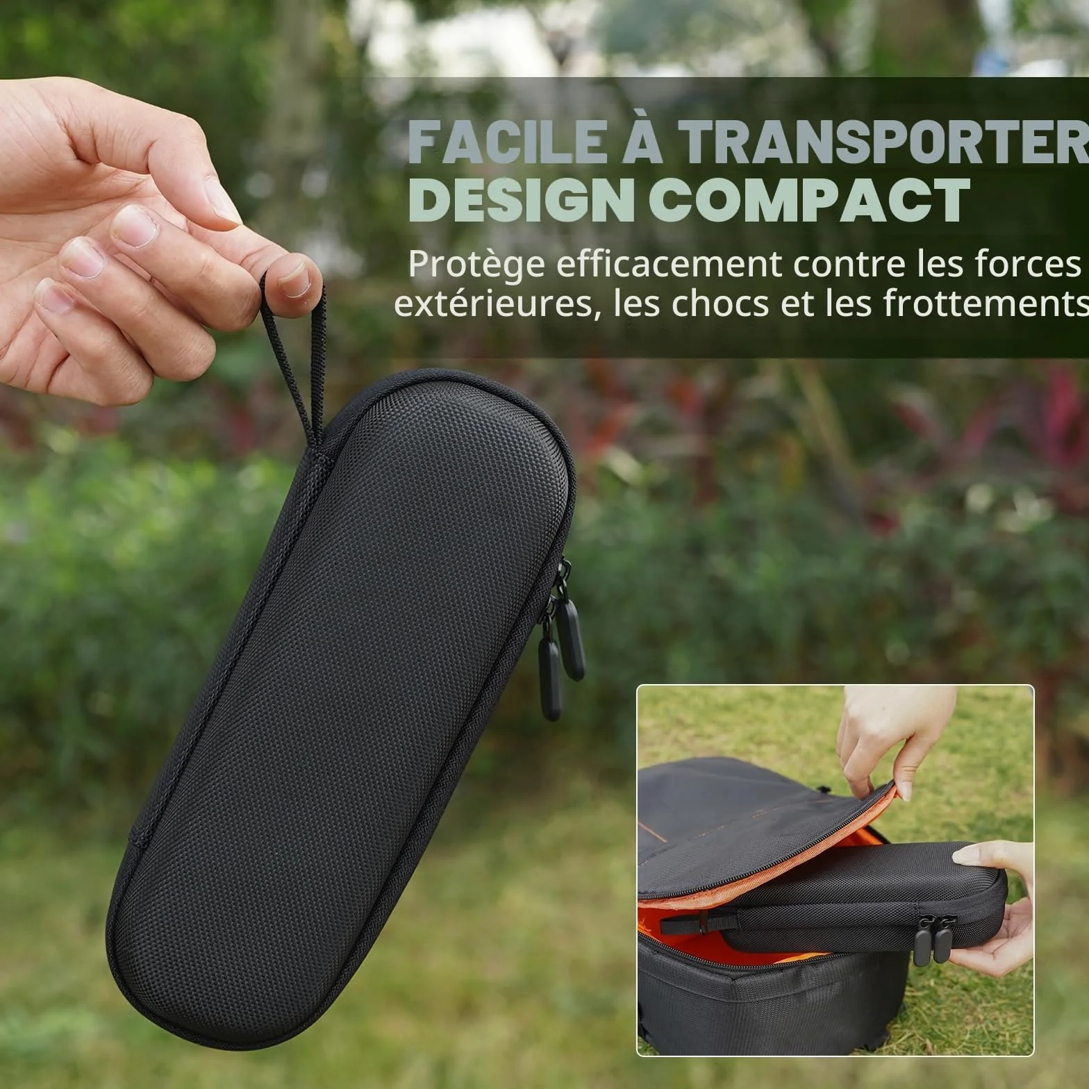 Étui de transport nylon avec doublure en peluche et mousqueton noir