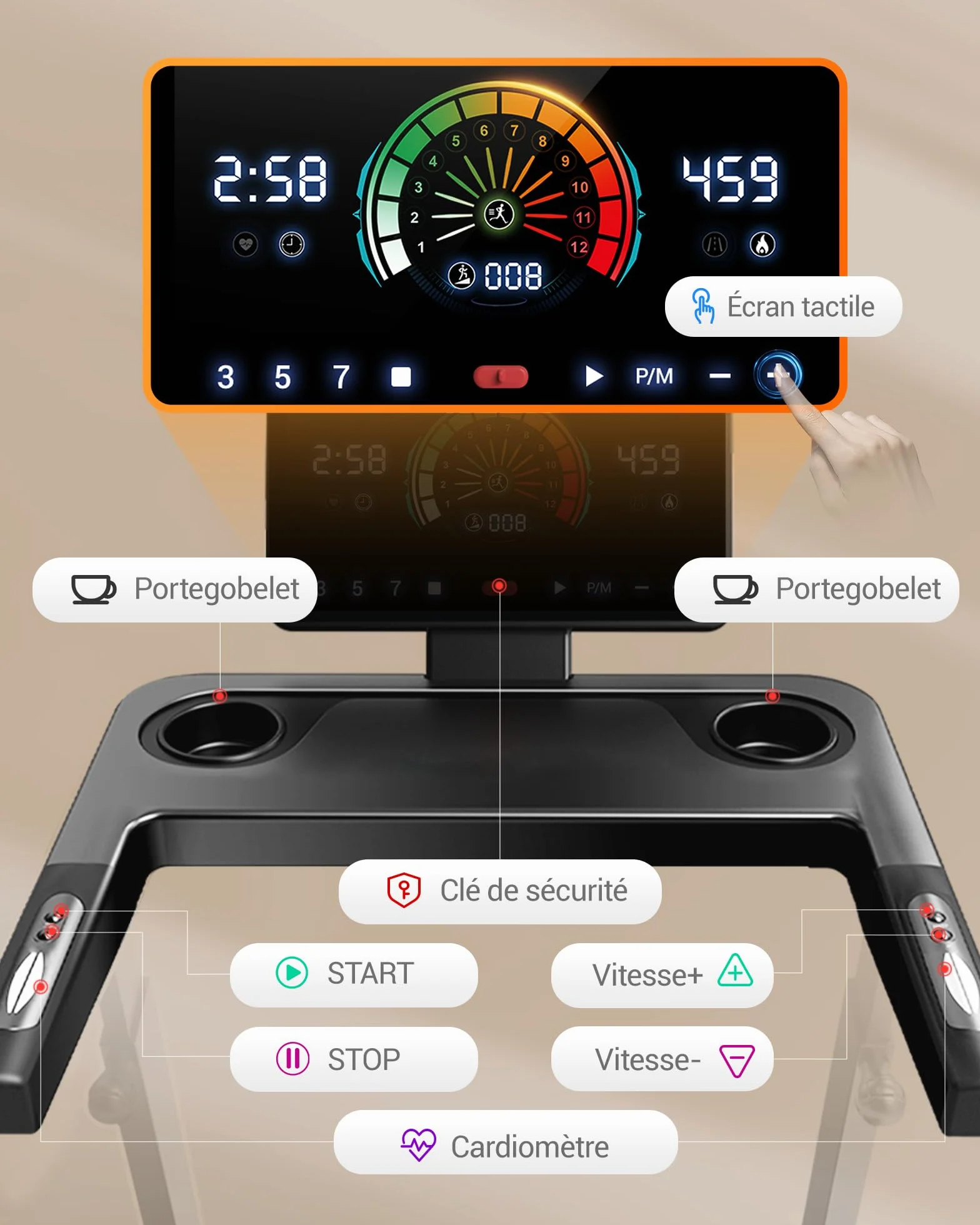 LONTEK Tapis de Course Pliable Inclinable 16% 14KM/H 3,5CV avec Fréquence Cardiaque Affichage LED Charge Max 180KG Compact