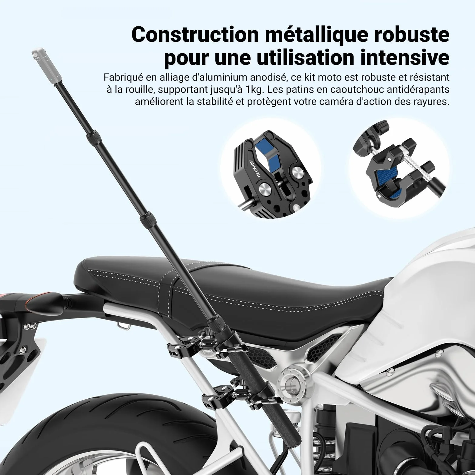 NEEWER Kit d'accessoires de montage de moto compatible avec GoPro Insta360 DJI, guidon de vélo invisible, support à double pince avec adaptateur de caméra d'action pour enregistrement vidéo POV, GP-30