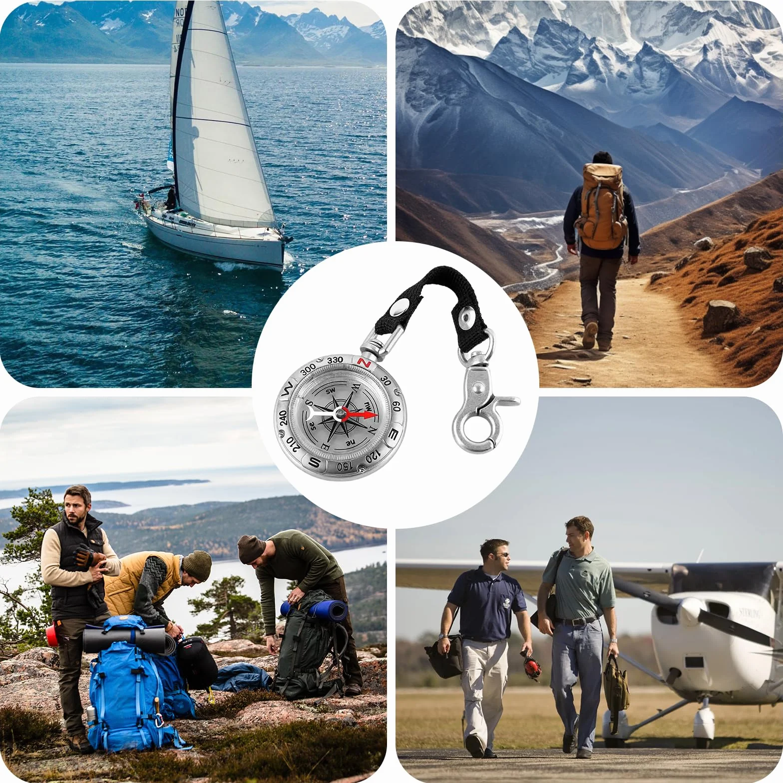 Boussole portable vintage avec mousqueton pour alpinisme randonnée