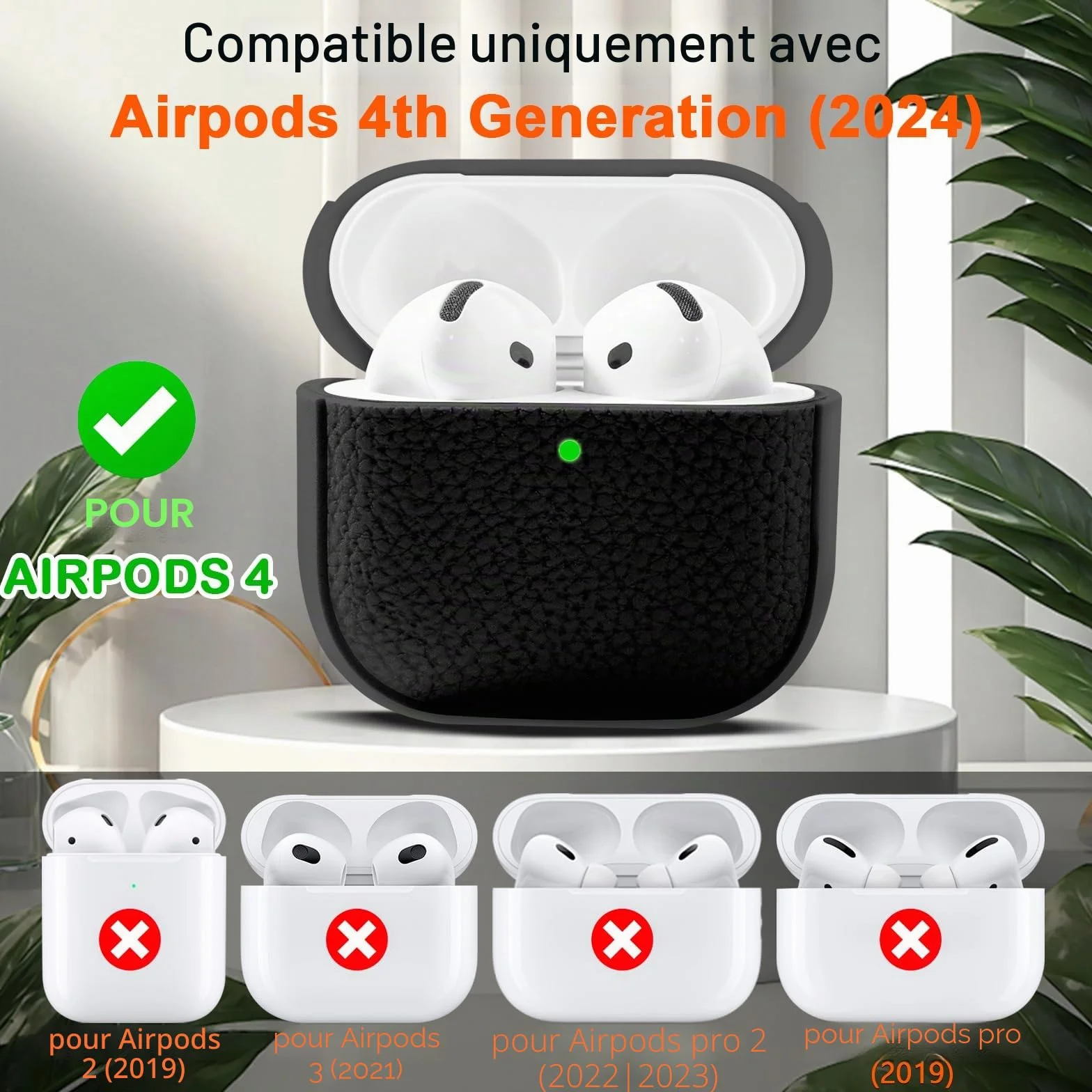 Coque AirPods 4 avec Dragonne, Protection Étui AirPods 4th Generation, Recharge sans Fil Noir