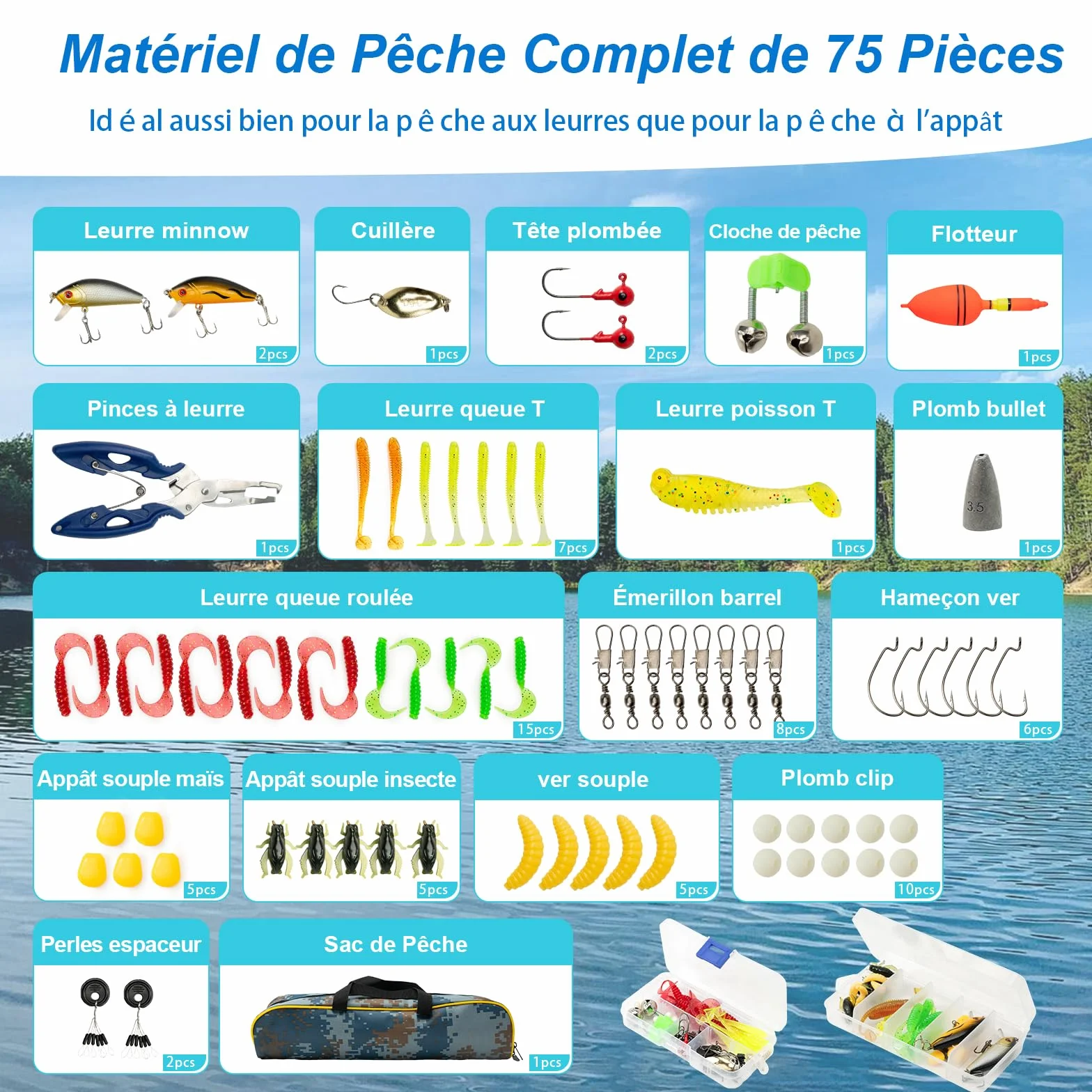 Cannes à Pêche Enfants Télescopiques 1,8m Kit Complet Débutants avec Moulinet 5,2:1 Leurres Sac de Transport Mer Lac