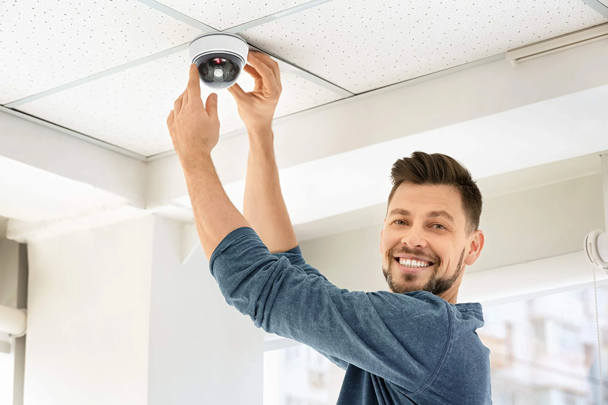 Caméra factice avec objectif, lumière LED rouge, vidéosurveillance, imitation réaliste, pour mur, plafond, blanche