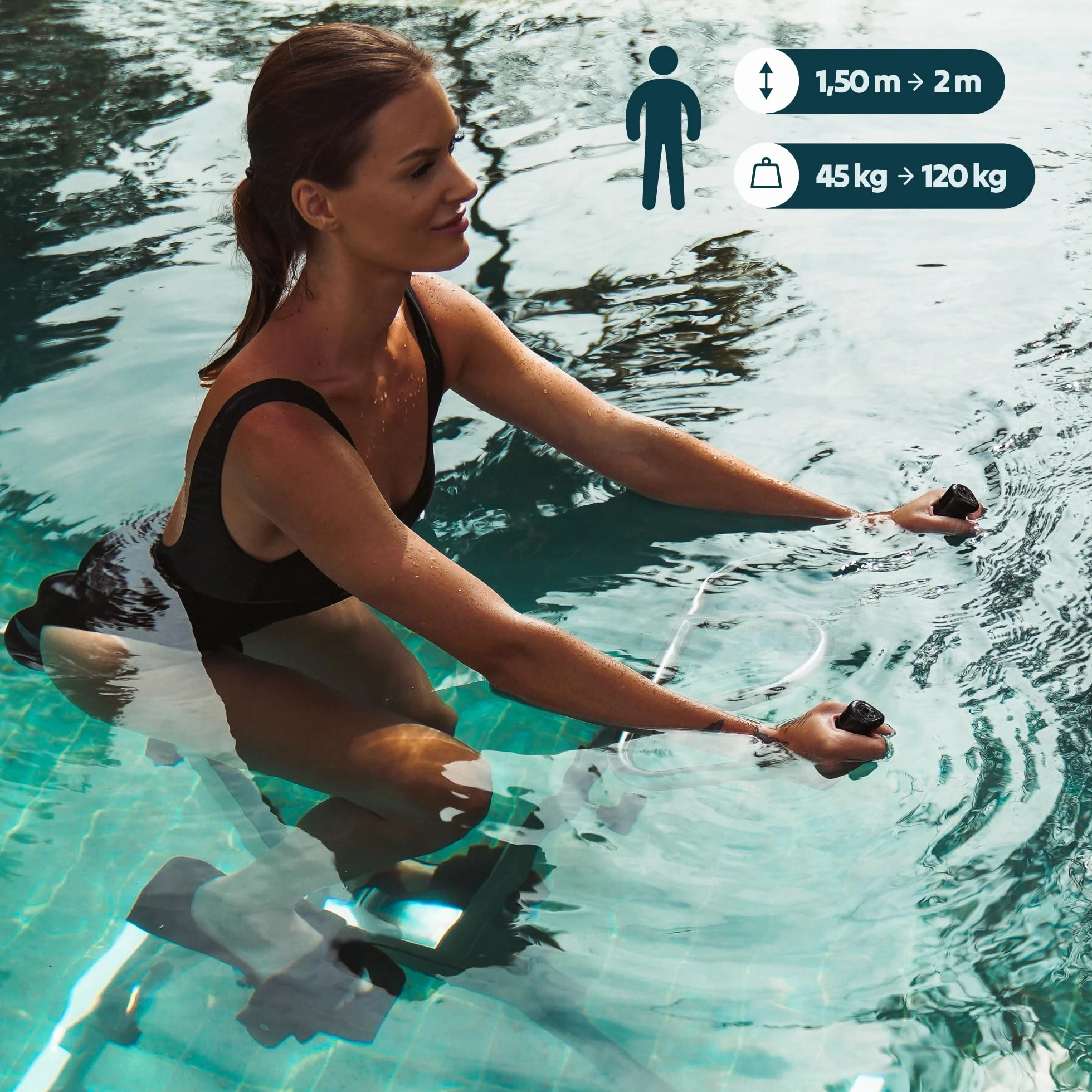 Lovee Aquabike II S'ajuste à Votre Taille 1,5m à 1,98m Selle Confortable Pédalage Réglable Bleu Marine
