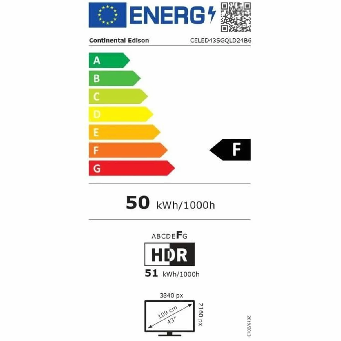 TV LED - CONTINENTAL EDISON - CELED43SGQLD24B6 - 43'' (109 cm) - QLED UHD 4K 3840x2160 - SMART GOOGLE - 4xHDMI - 2xUSB