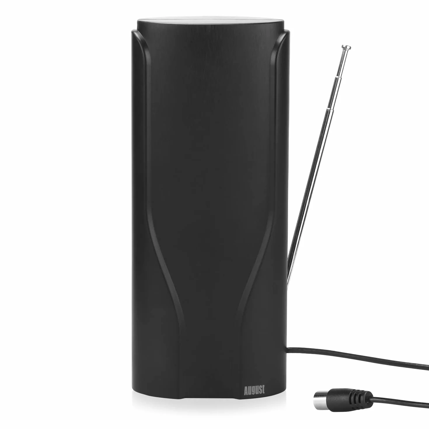 August DTA600 - Antenne TV Intérieur Puissante TNT HD - France Belgique, Portable, Télescopique, 360 Haut Gain DVB-T / T2 UHF VHF, Télévision Numérique Digital - 5m de câble Maison Universel - Noir