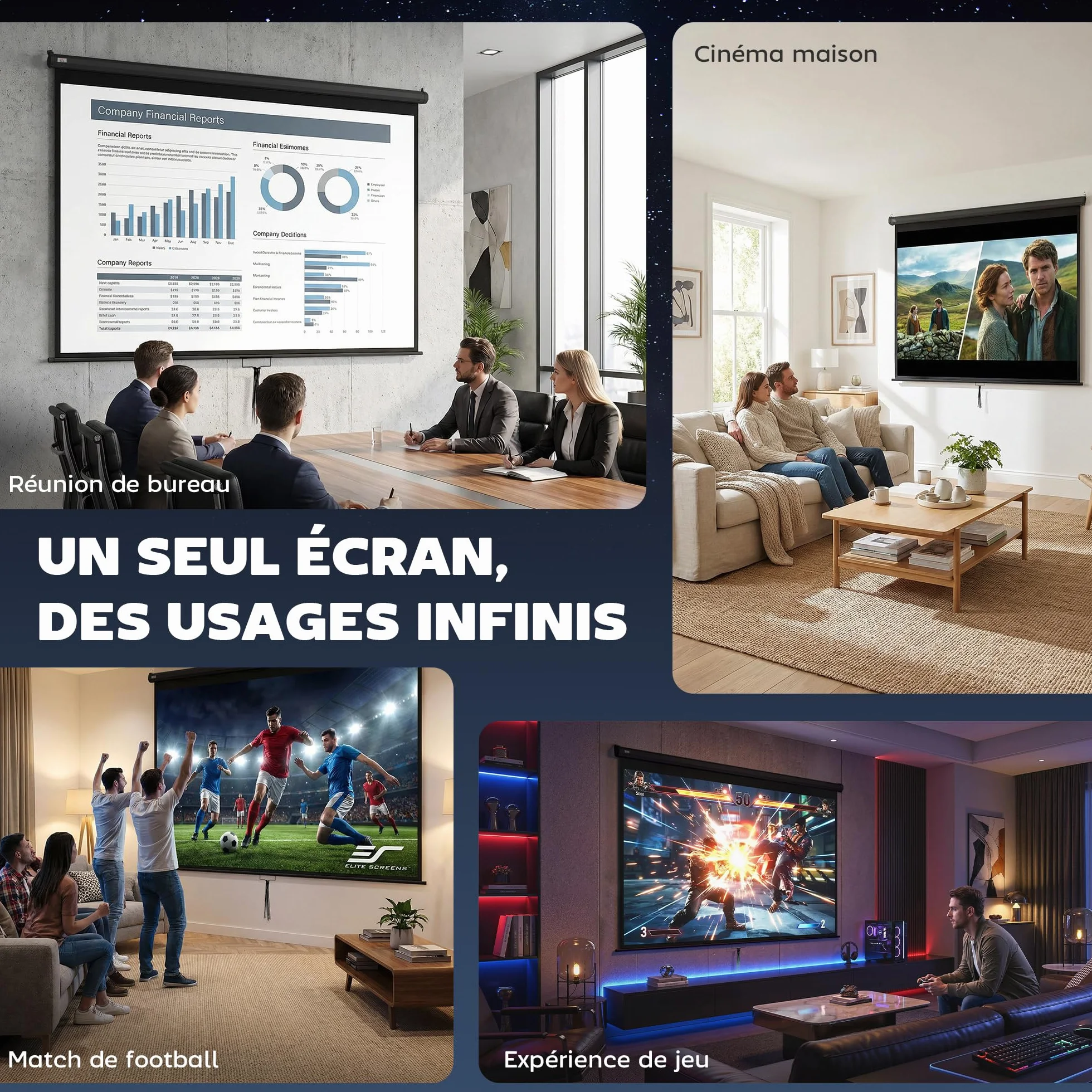 HOMCOM Écran de Projection 120" 4:3 HD 4K, Videoprojecteur avec Boîtier Métal, Réglable en Hauteur, Noir