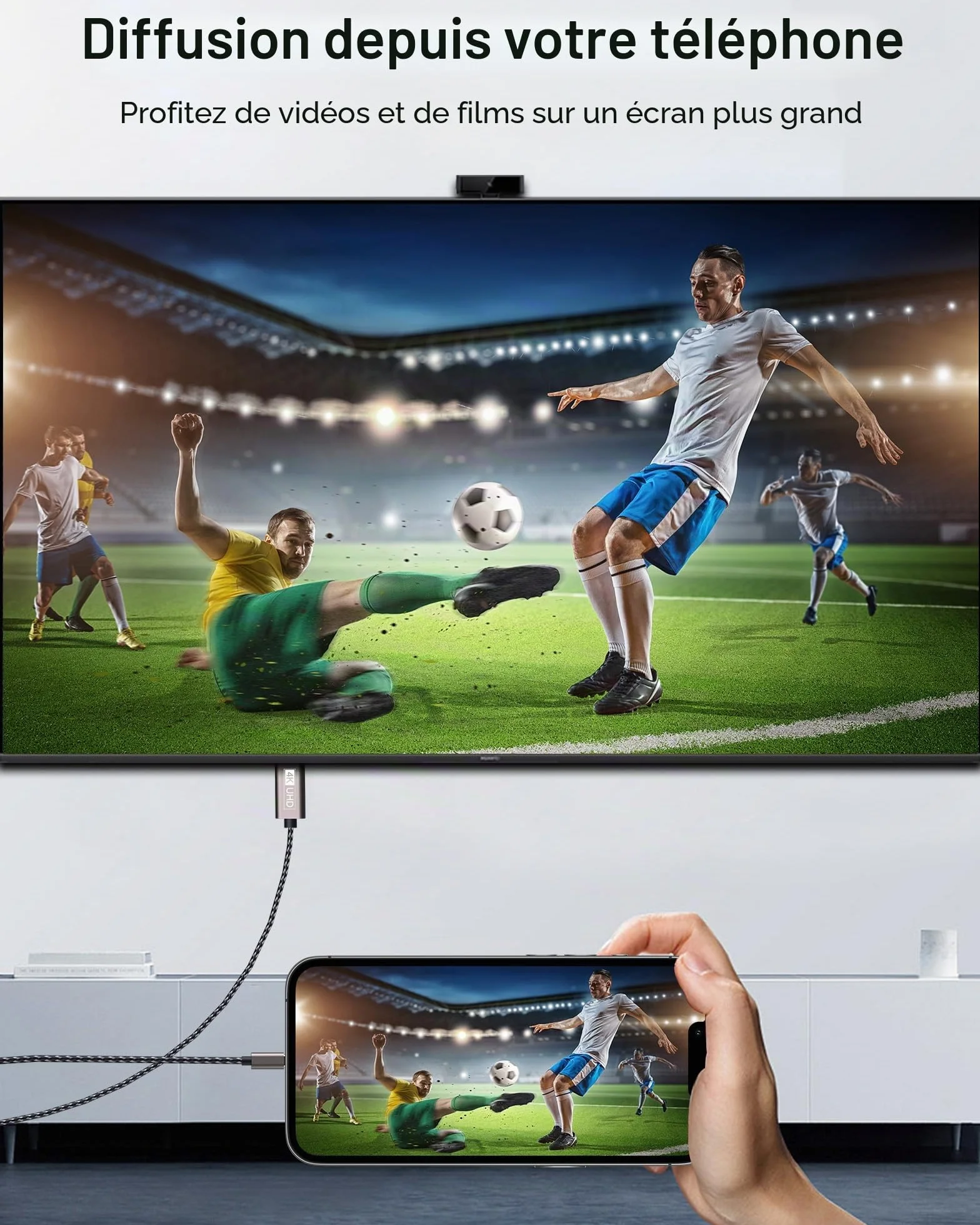 Cable USB C vers HDMI 2M, Câble Type C vers HDMI 4K, Thunderbolt 4/3 Compatible pour MacBook Pro, iPad Pro, Galaxy S23