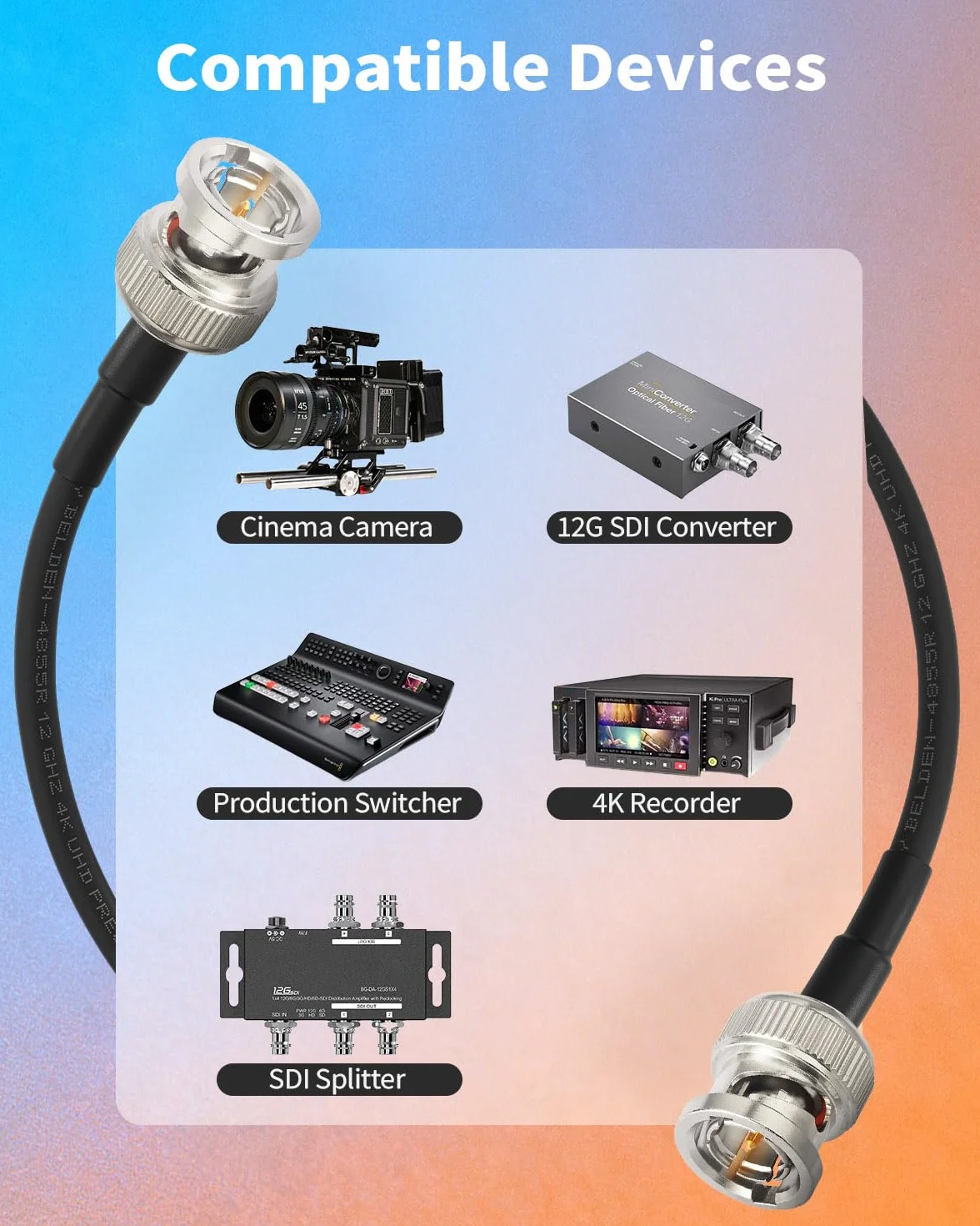 Superbat Câble SDI 12G 4K Court 30cm BNC Mâle à Mâle Belden 4855R Cordon SDI 75 ohms pour Blackmagic Vidéo DVR Oscilloscopes Caméras de Surveillance CCTV