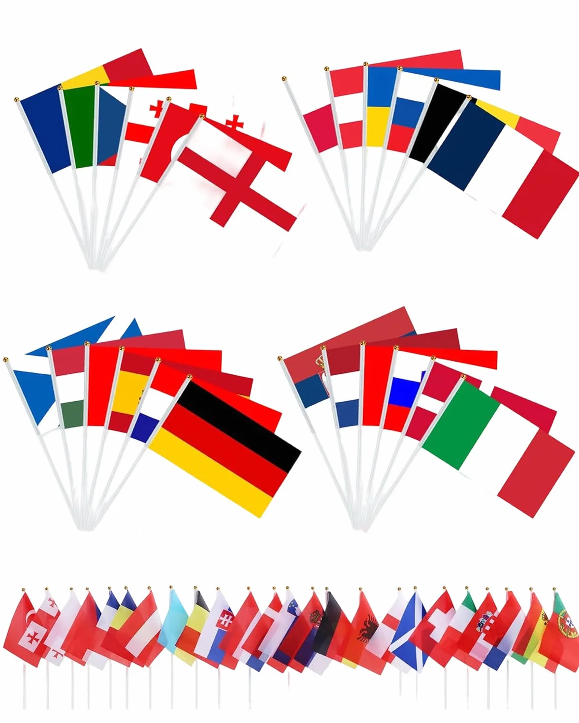 Drapeaux Européens 24 Pcs Hampe – Fanions Double Face Coupe du Monde 2026 Eurovision