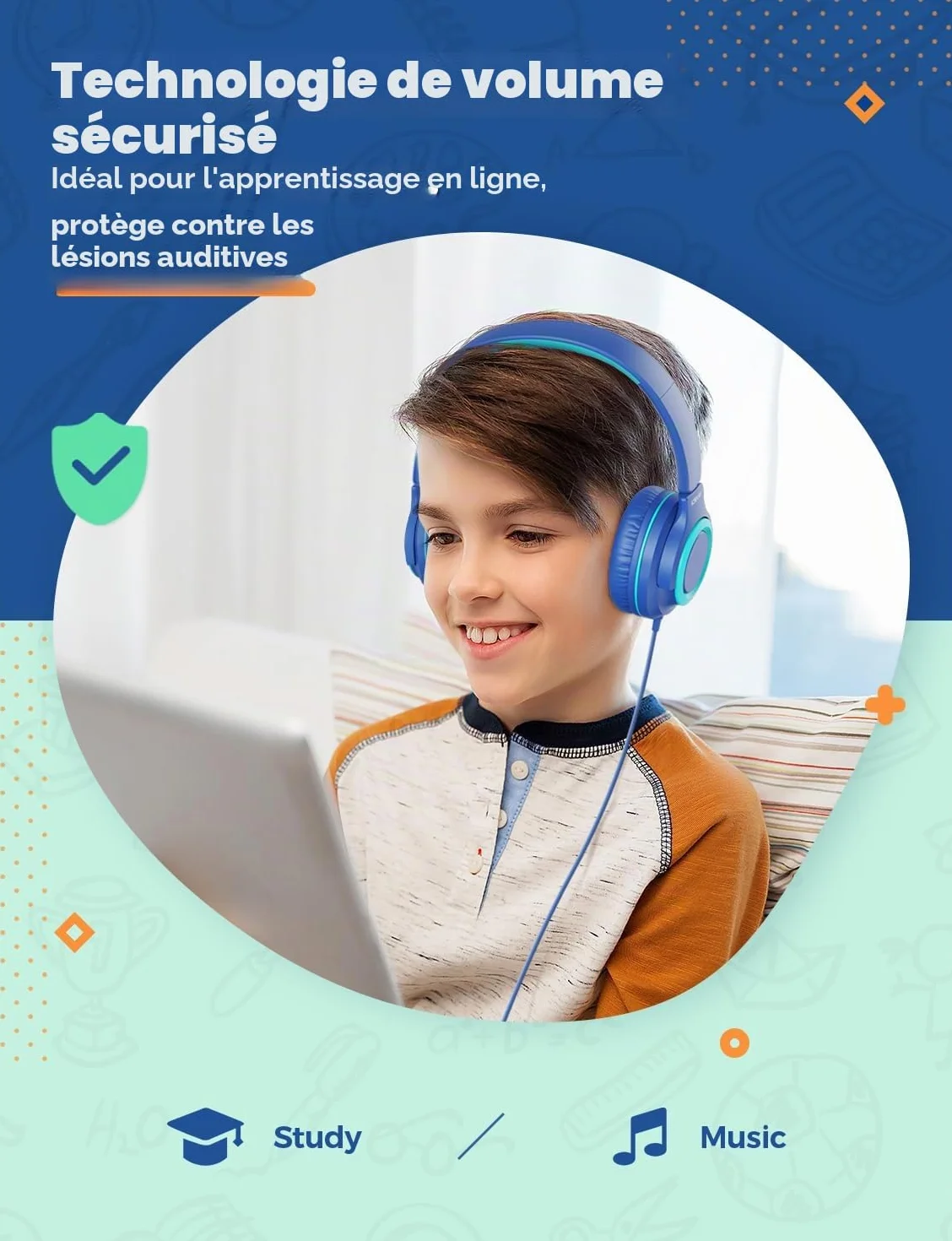 iClever Casque Audio Enfants, Volume Sécurisé Limité 85 dBA – Casque pour Enfant Filaires avec Répartiteur de Partage, écouteurs Stéréo Pliables sans Enchevêtrement pour l'école/Tablette/Voyage