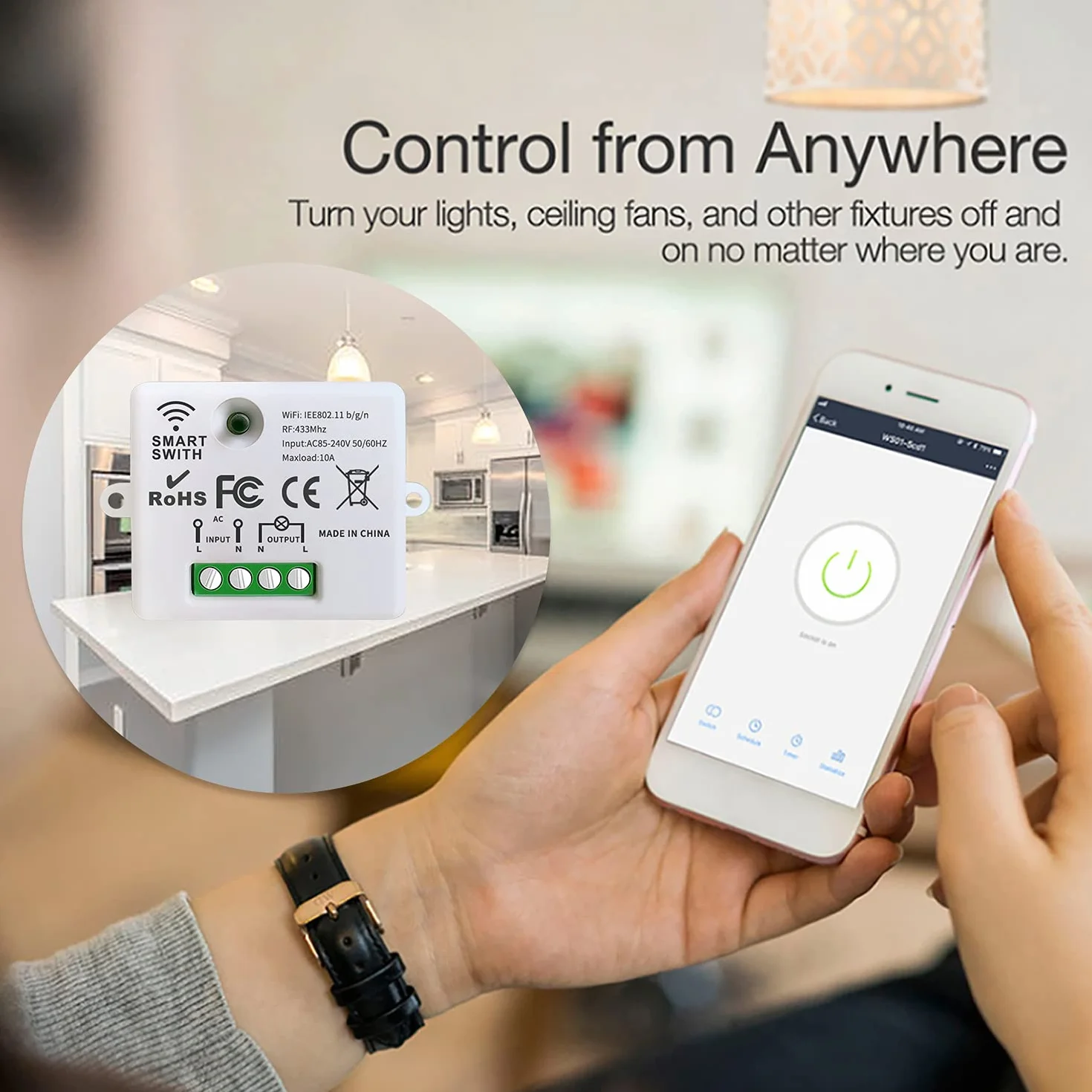 DieseRC Mini commutateur WiFi sans fil télécommande RF 2500W 10A 3 récepteurs avec 1 interrupteur mural sans fil contrôle intelligent via l'application Tuya compatible avec Alexa/Google Home