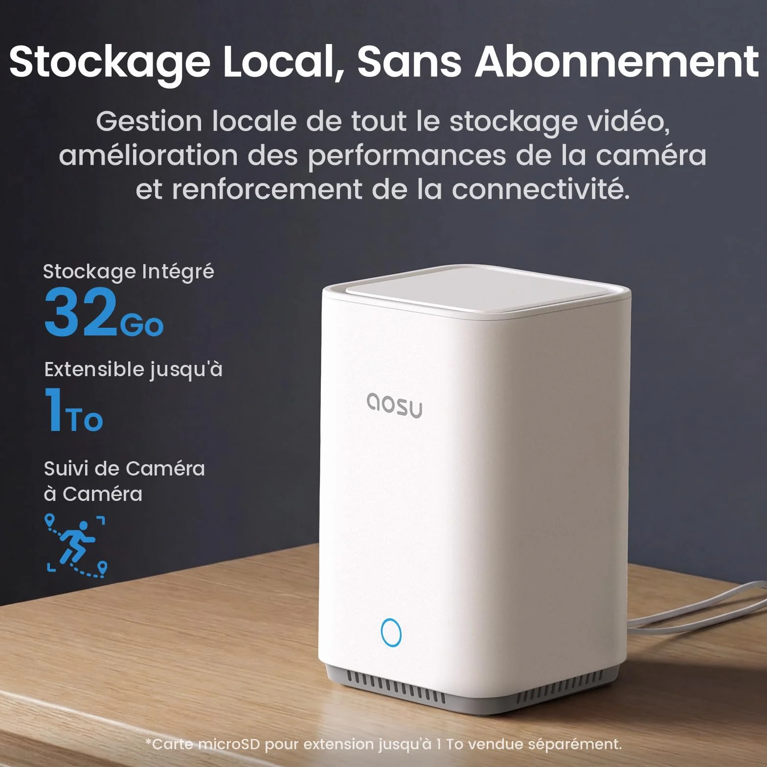 AOSU 2K Caméra Surveillance WiFi Extérieure Intérieur Sans Fil, 4 Cam Kit & 2.0 aosuBase, Sans Abonnement Requis, Extensible à 1 To, AI PIR Détection, Alarme Son et Lumière, Vision Nocturne en Couleur