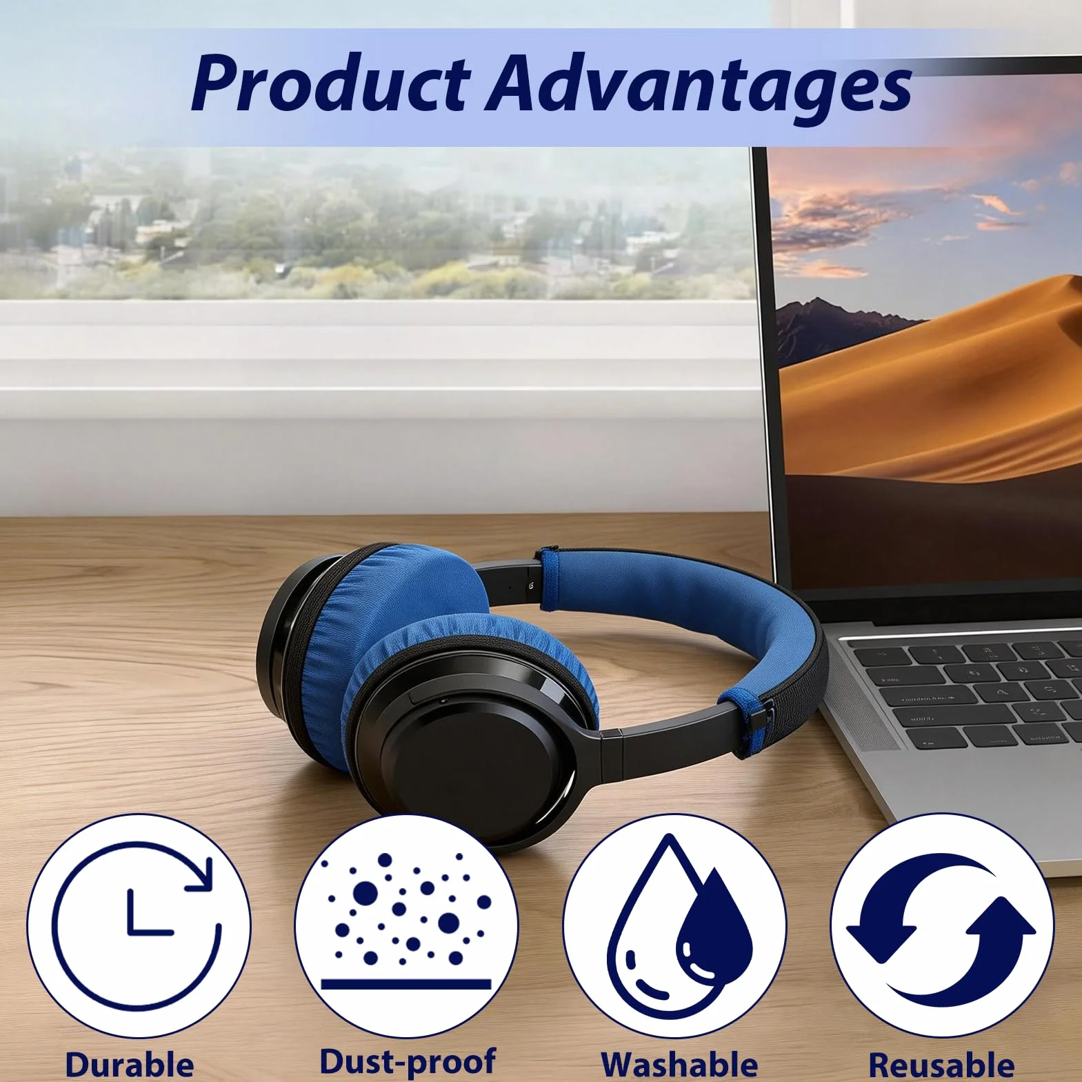 Housse de Protection pour Coussinets de Casque Audio, 6 Pièces, Tissu Élastique Bleu Lavable, Diamètre 6-8.5 cm