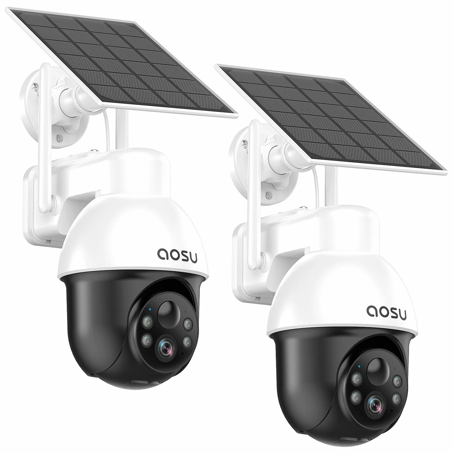 AOSU 3K Caméra Surveillance WiFi Extérieure sans Fil 5MP Solaire 360° PTZ Suivi Automatique Détection IA Personne/Véhicule Vision Nocturne Couleurs Alarme Lumineuse/Sonore 2 Pièces