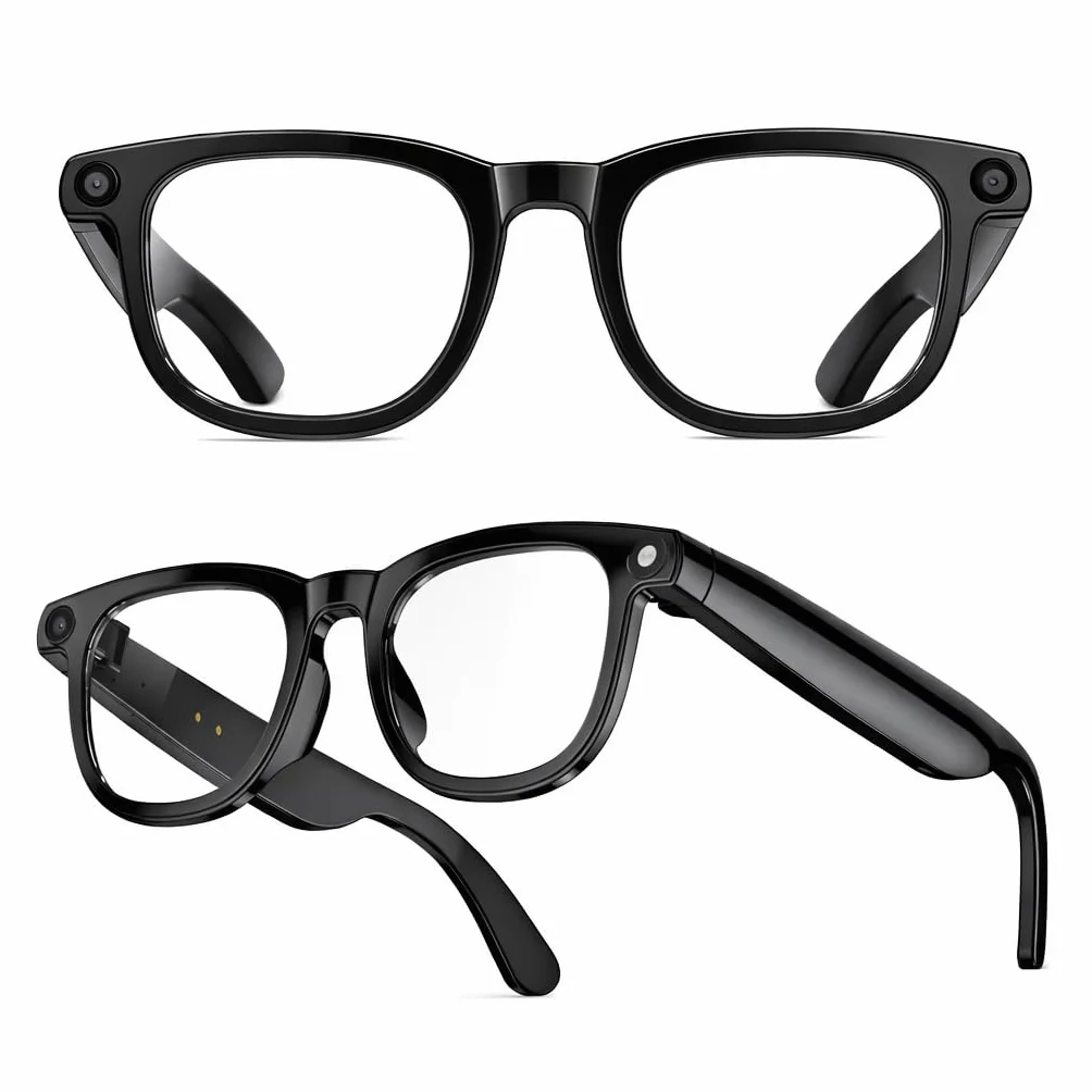 AI Lunettes intelligentes avec appareil photo - Lentille photochromique, appels Bluetooth, assistant vocal, lecteur de musique, traduction et enregistrement vidéo (1, noir)