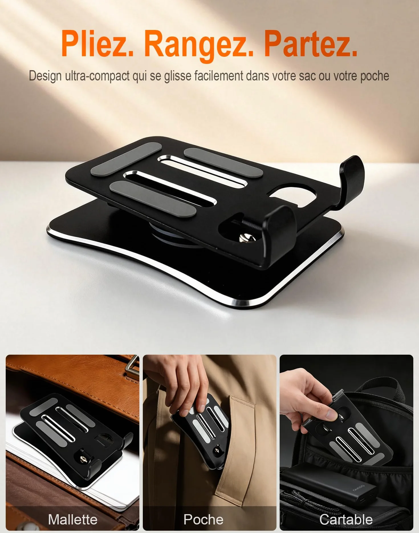 GRIFEMA GB1055 Support Téléphone et Tablette de Bureau Pliable, Rotatif 360°, Ajustable, Alliage d'Aluminium, Compatible 3,5–10,5''