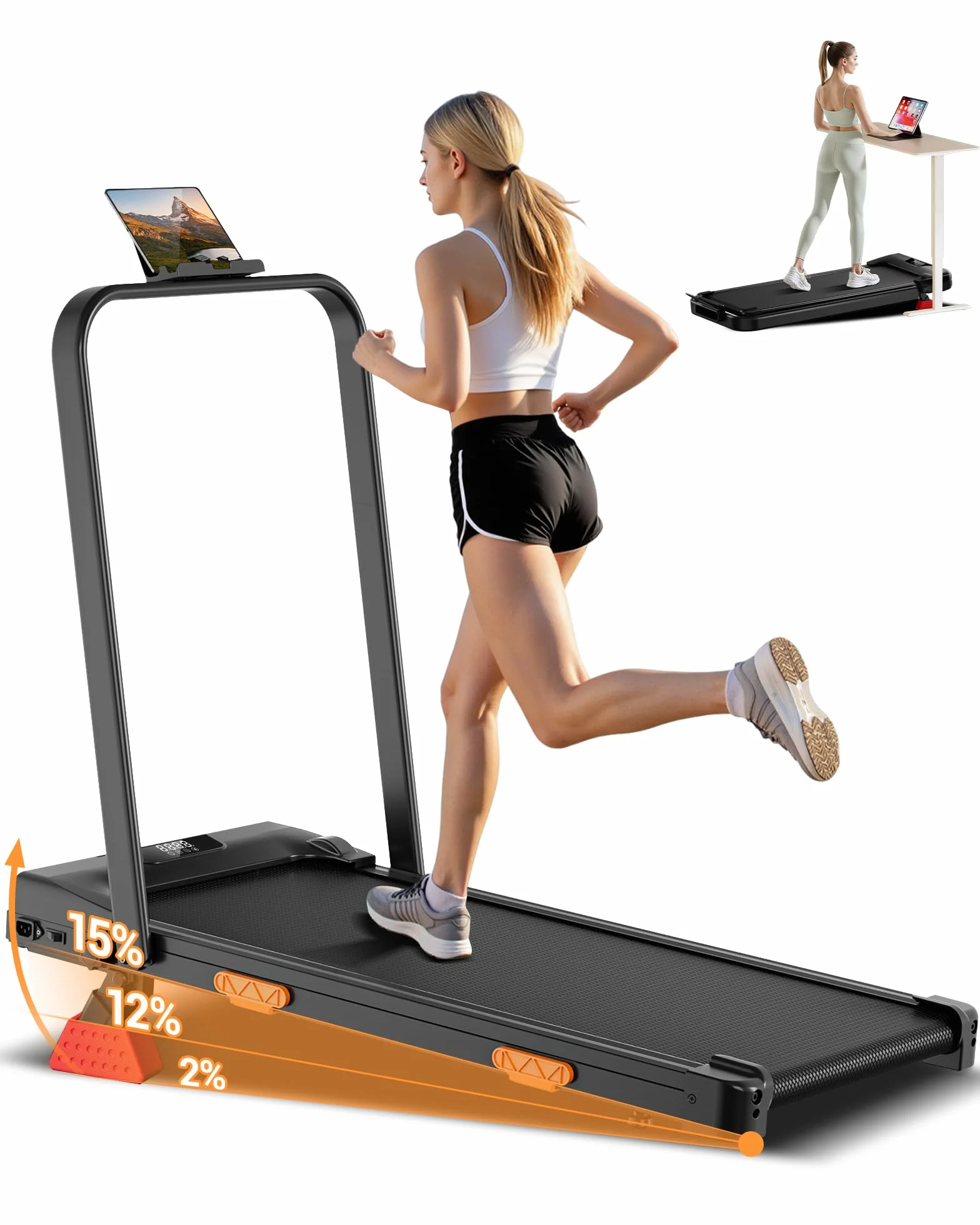 CURSOR Tapis de Course Pliable Inclinable 15% 3.0 HP Moteur Silencieux Charge Max 159KG