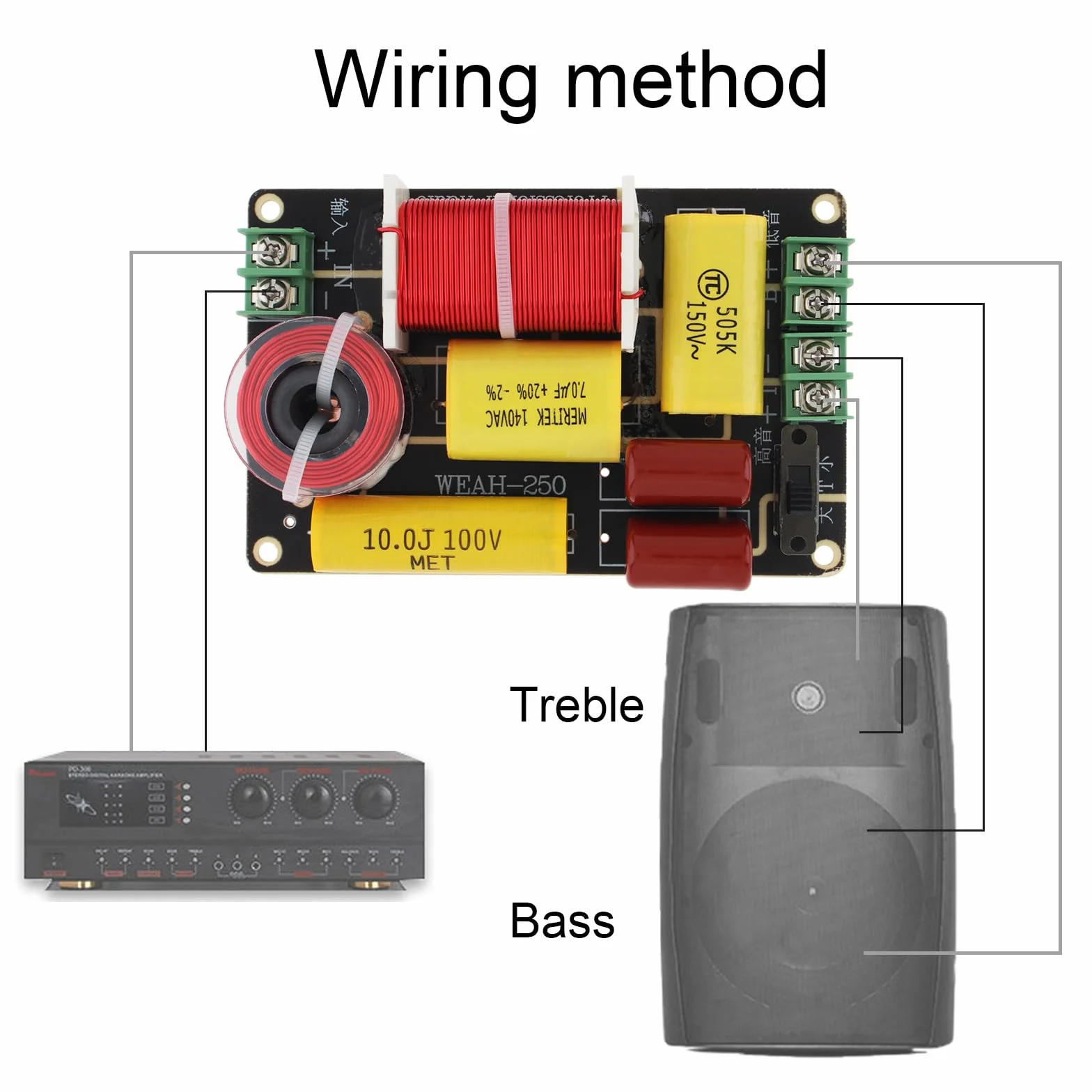 Lot de 2 croisements à 2 voies pour haut-parleur, 250 W 4-12 Ohm HiFi