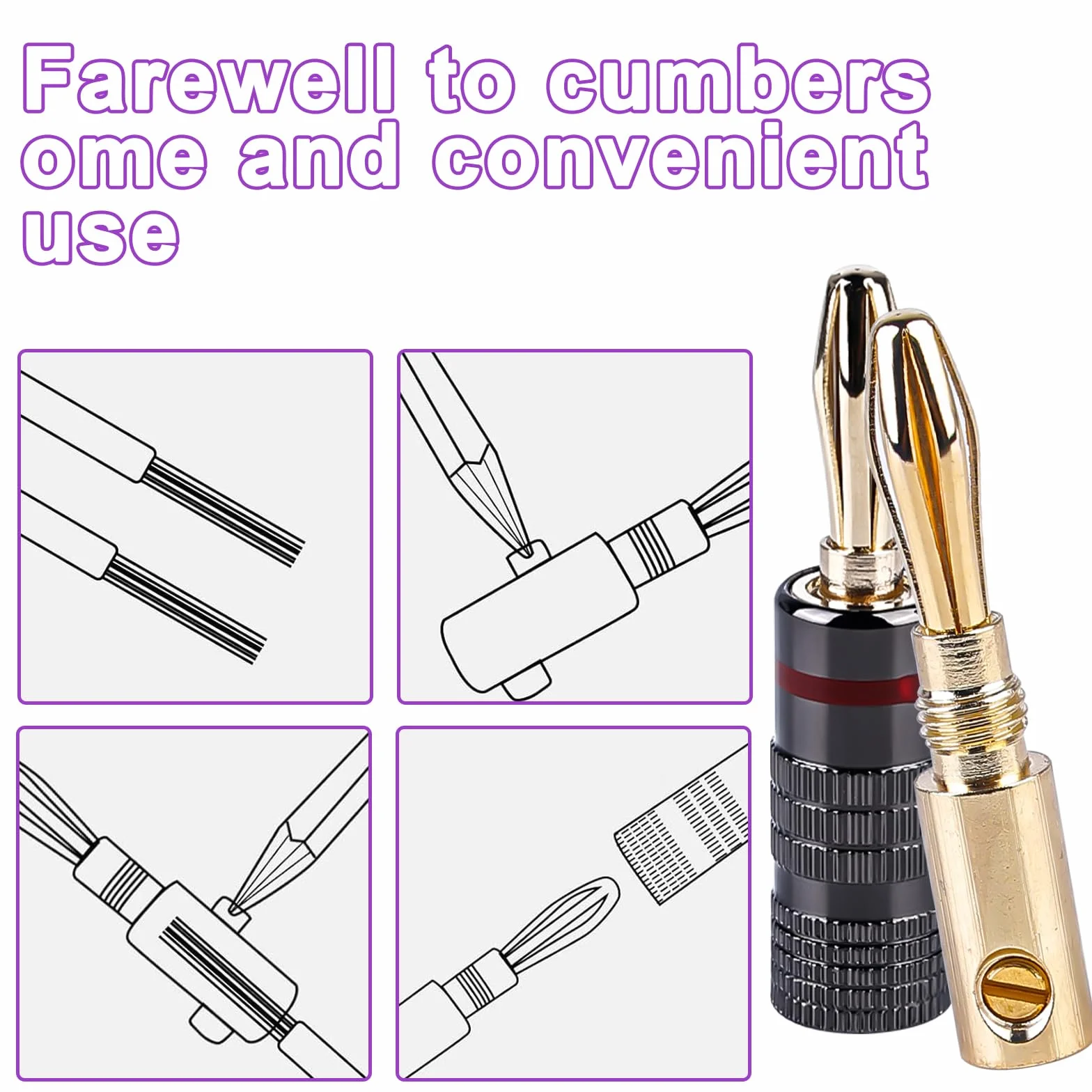 Vegena 20 Pièces Fiche Banane, Fiches Bananes Plaquées, 4mm Banane Connecteur, Connecteurs Banane Pour Câble Enceinte Câble De Haut-Parleur Amplificateur Récepteur Av