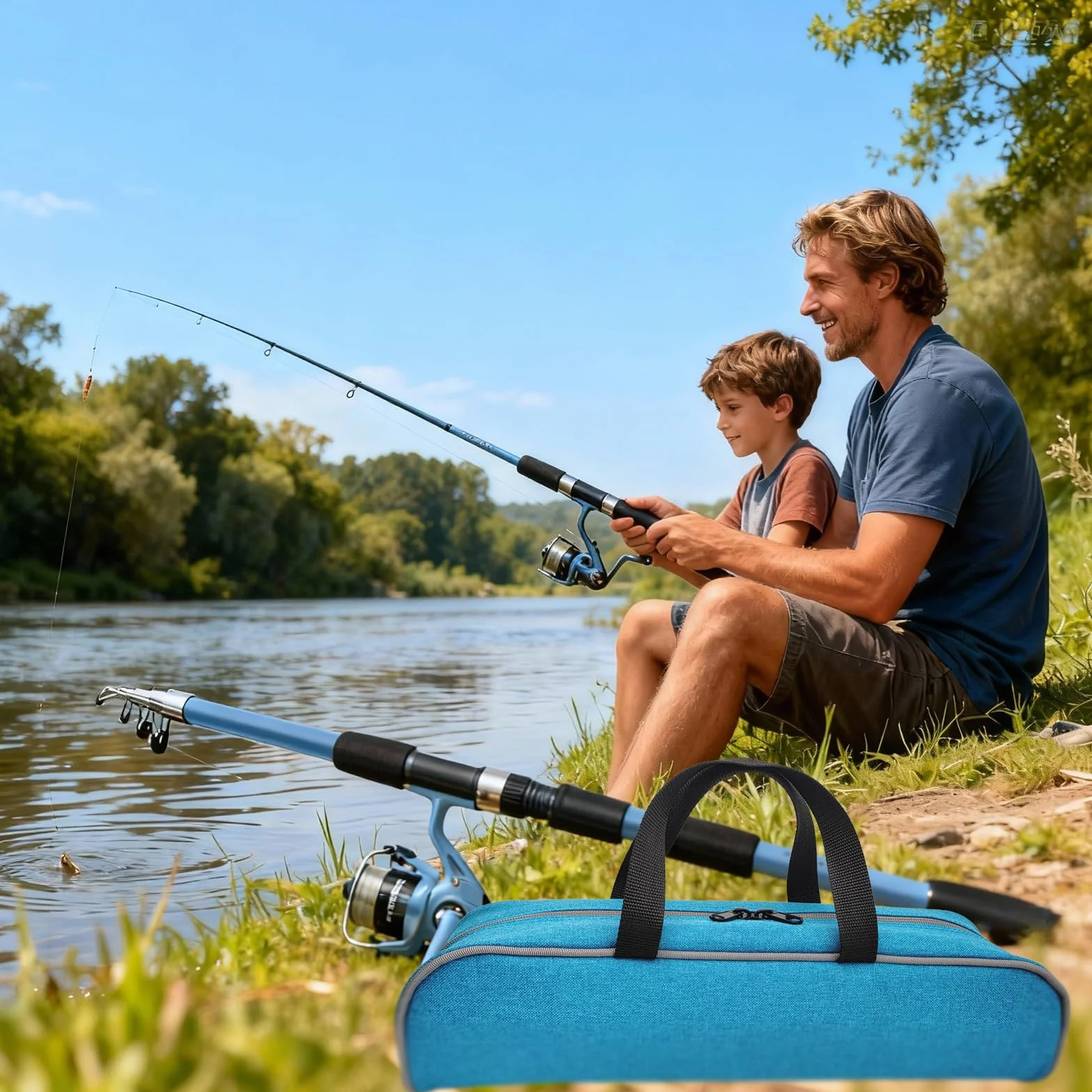 Ensemble de pêche pour Enfants Canne télescopique Fibre de Carbone Ultra légère