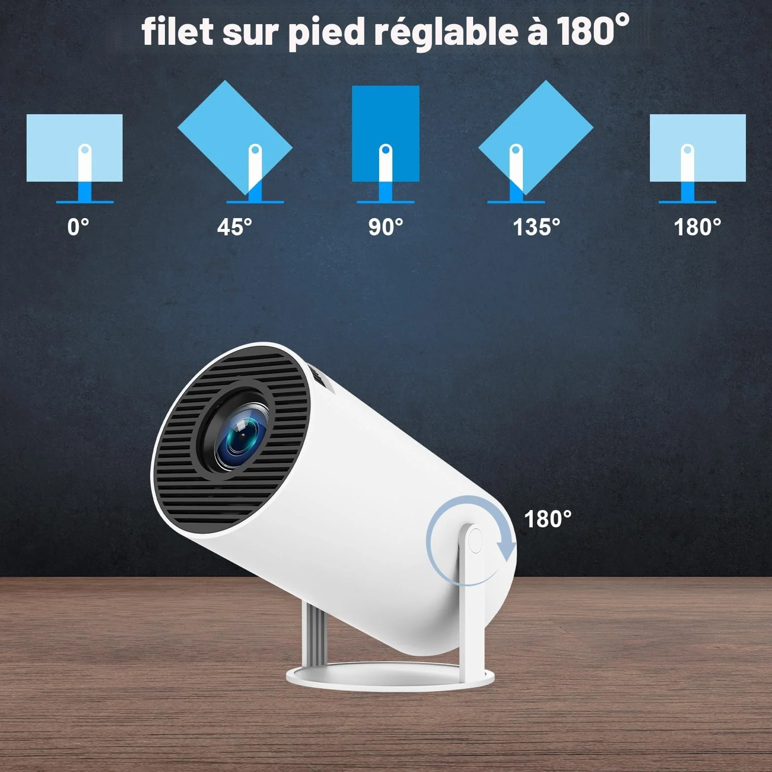 Mini Projecteur 4K Videoprojecteur Portable Projecteur Video WiFi 6 Android 11 Retroprojecteur 1080P Full HD Supporté pour TÉLÉPhone PC Lap HDMI Home Cinéma 180° Rotation (HY300PRO)