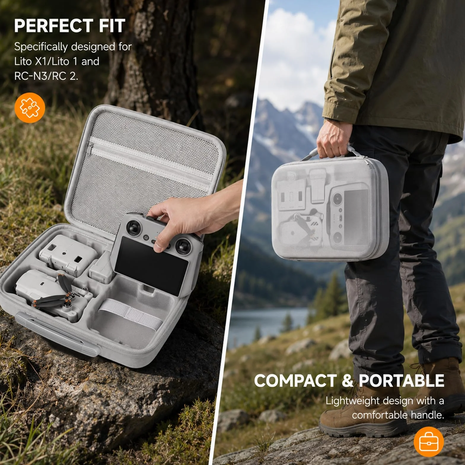 Sacoche pour DJI Lito X1/Lito 1, Étui Case pour DJI Lito X1/Lito 1 Fly More Combo Accessoires Housse, pour RC-N3/RC 2 Manette et Batterie Transport Boîte de Voyage, pour Drone Rangement