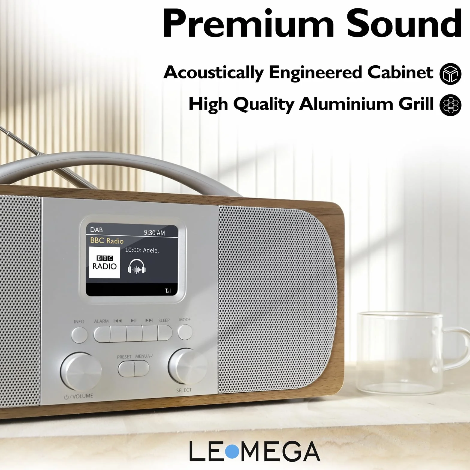 LEMEGA DR6 Poste Radio Stereo DAB/DAB+ Numérique avec Bluetooth, FM, Radio Réveil - Noyer