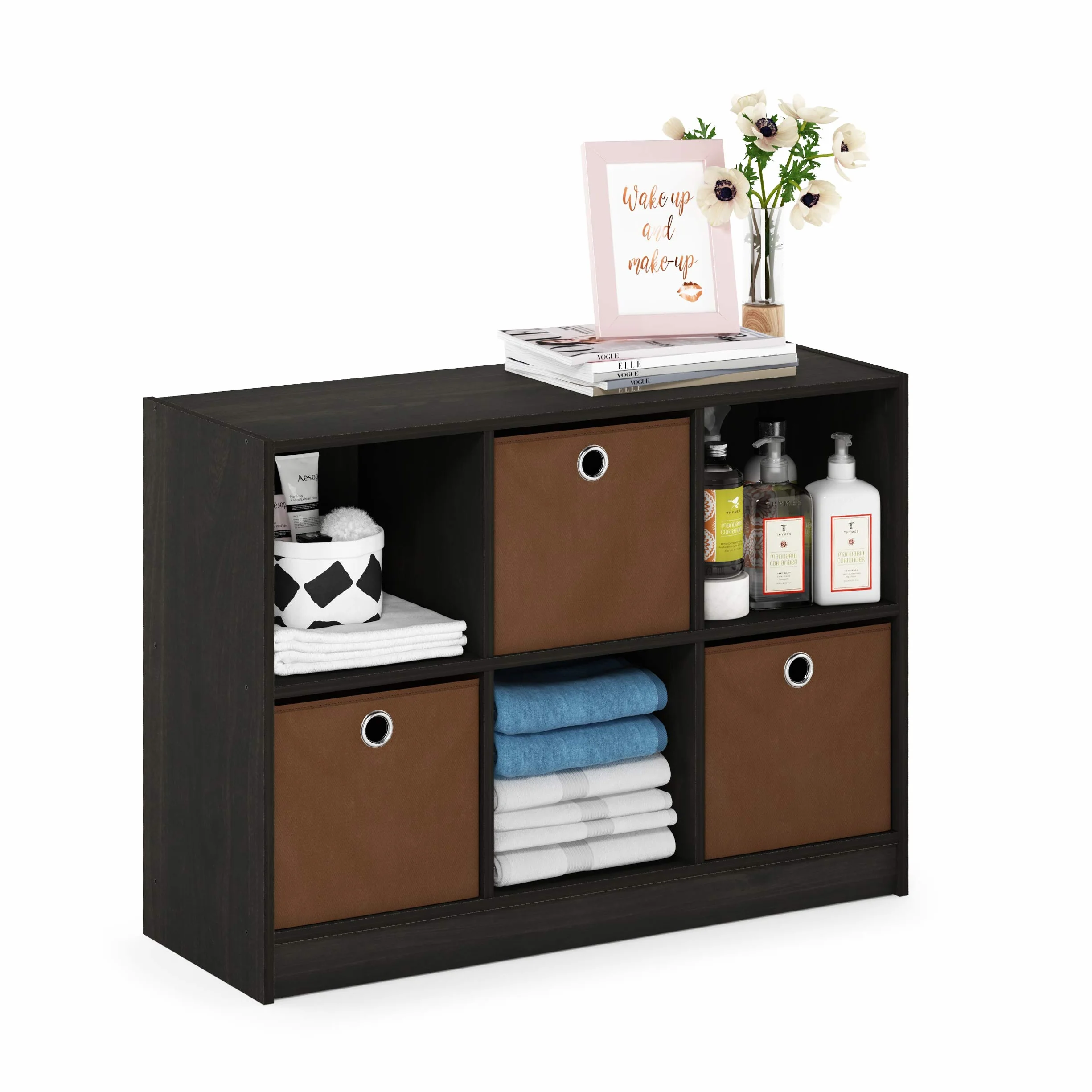 Furinno Basic Rangement de Bibliothèque 3x2 avec Bacs, Engineered Wood, Expresso, one size