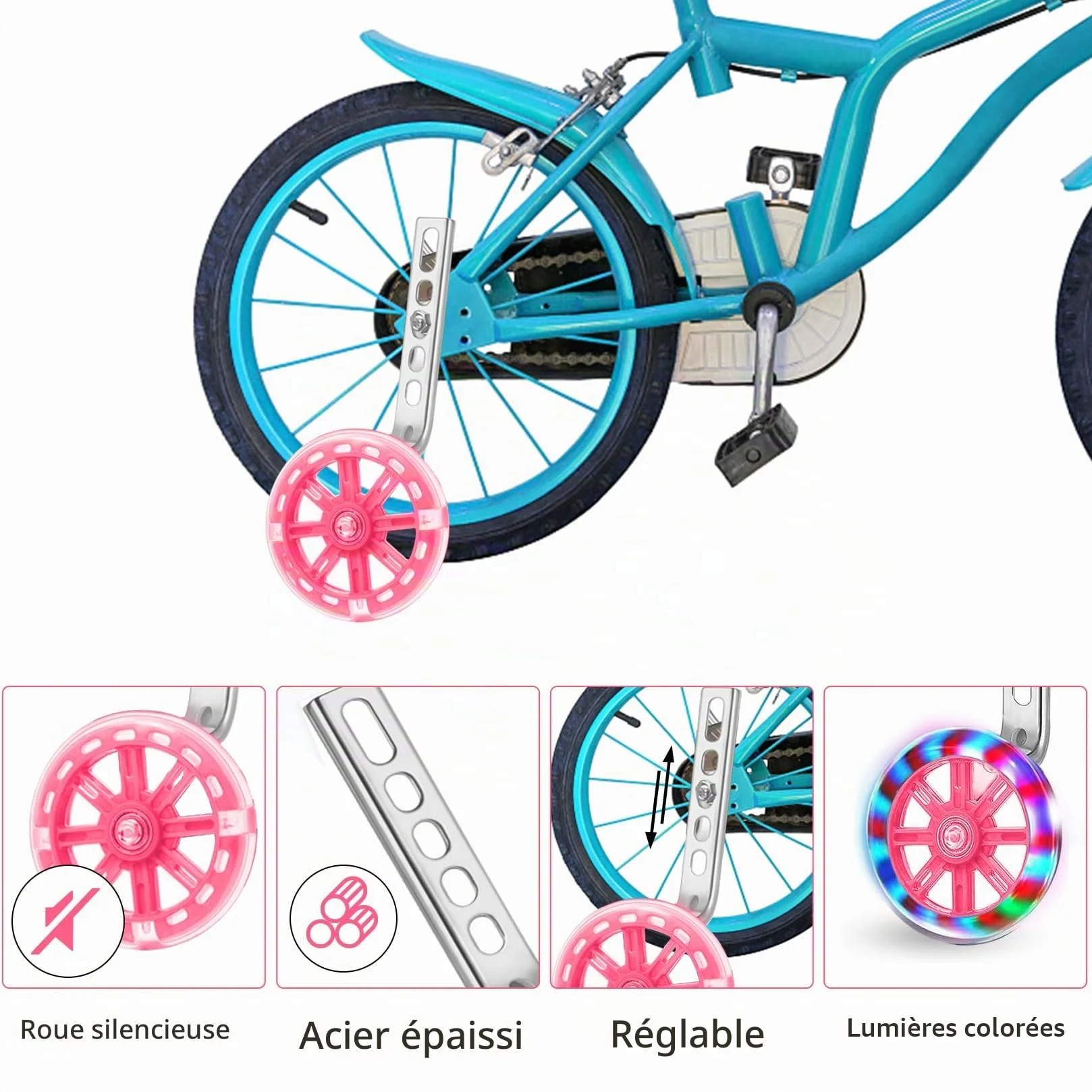 Roues stabilisatrices universelles Flash pour vélo enfant 12-20 pouces