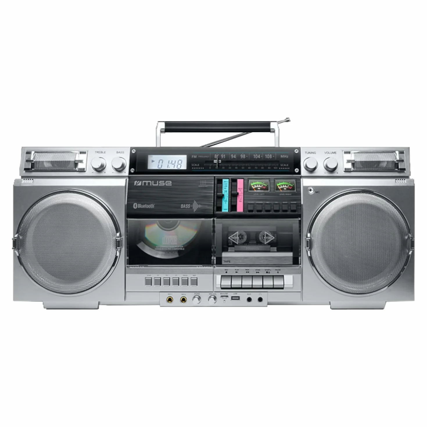 Muse M-380GBS Boombox Cassettes rétro Lecteur CD AUX Bluetooth Compatible Smartphone Enregistreur Cassette Design Vintage