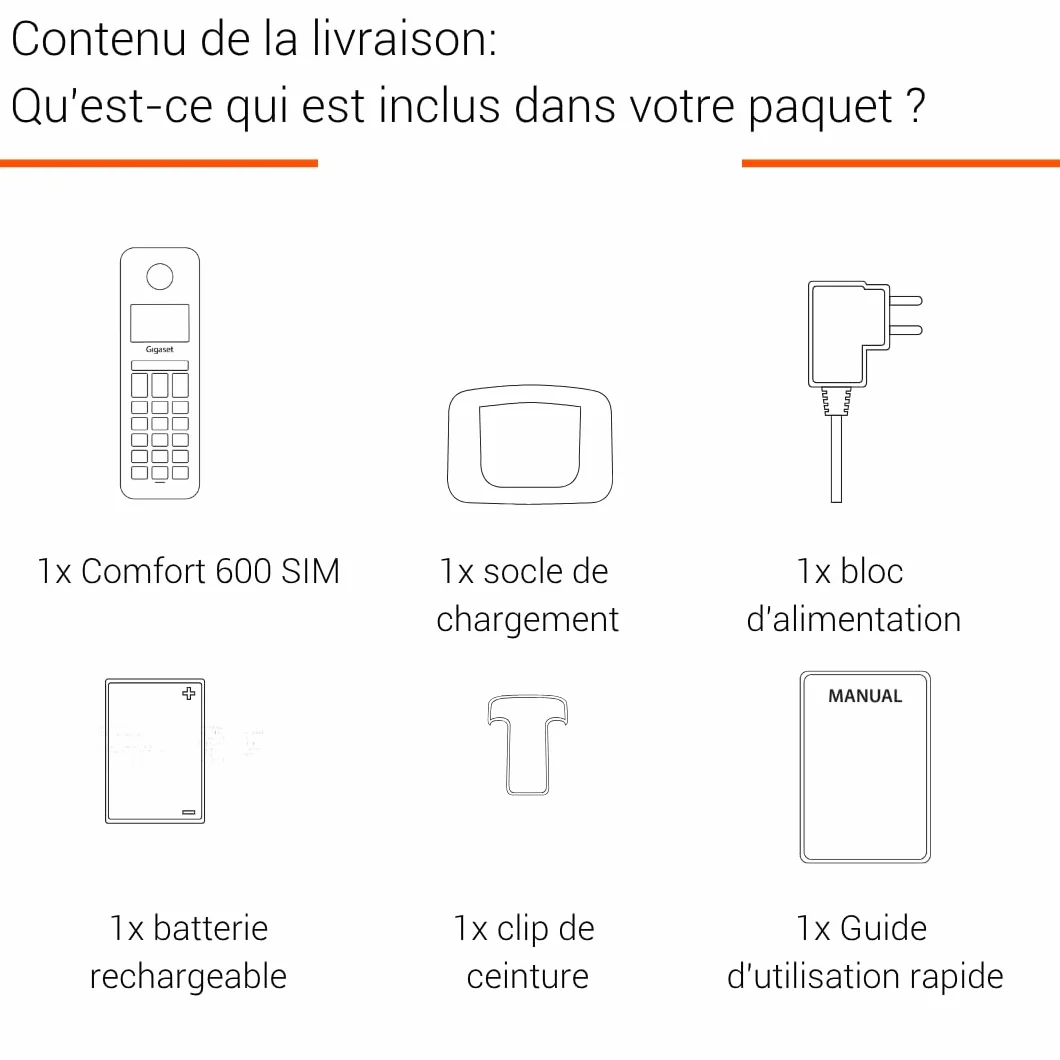Gigaset Comfort 600 SIM Téléphone 4G Volte HD écran Couleur 2,4 Pouces Bluetooth 5.0 Compatible appareils auditifs Grande mémoire 500 Contacts Anthracite