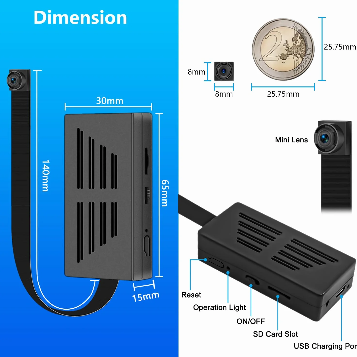 Caméra Espion Mini caméra HD 1080P Portable Caméra Cachée avec Ddétecteur de Mouvement pour la Surveillance Complète à l'intérieur et à l'extérieur